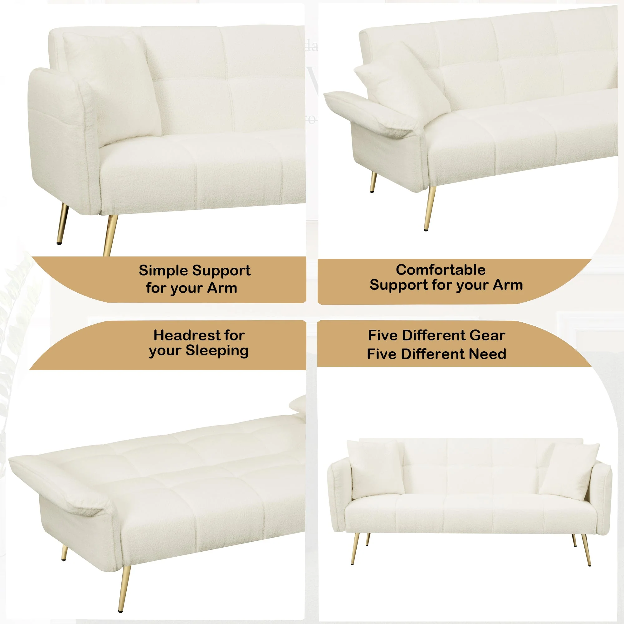 70.1" Futon Sofa Bed Convertible Double Sofa Bed with Folding Armrests - Image 6