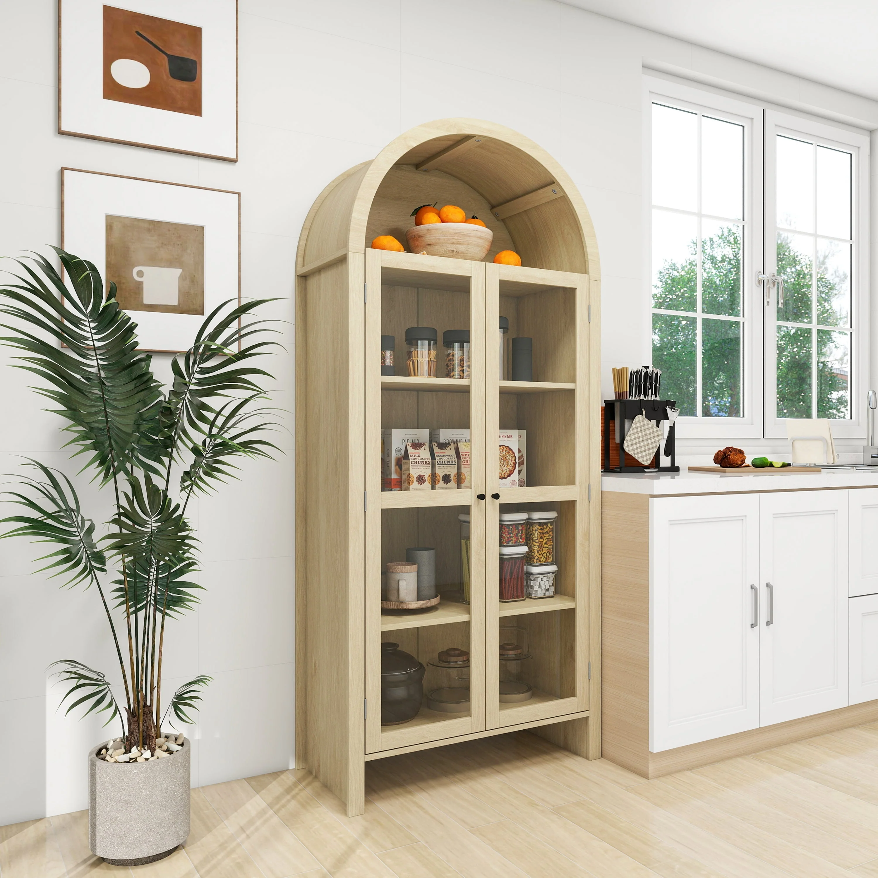 70.28" Tall Arched Kitchen Pantry Cabinet - Image 4
