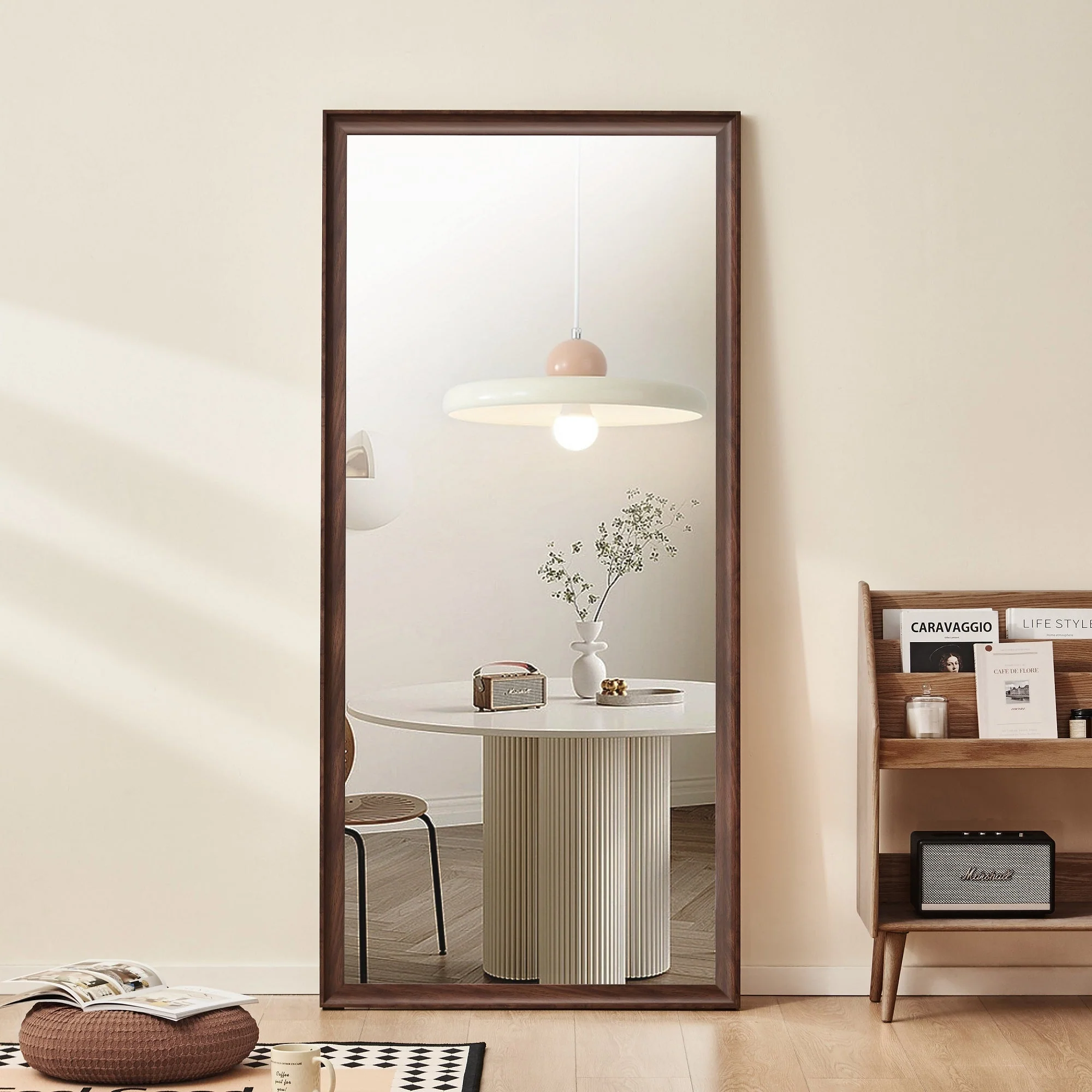 70*32 inch Full-Body Floor Mirror with Artificial Wood Frame in Antique Brown, Elegant Design for Bedrooms, Salons, and Clothing Stores - Image 2
