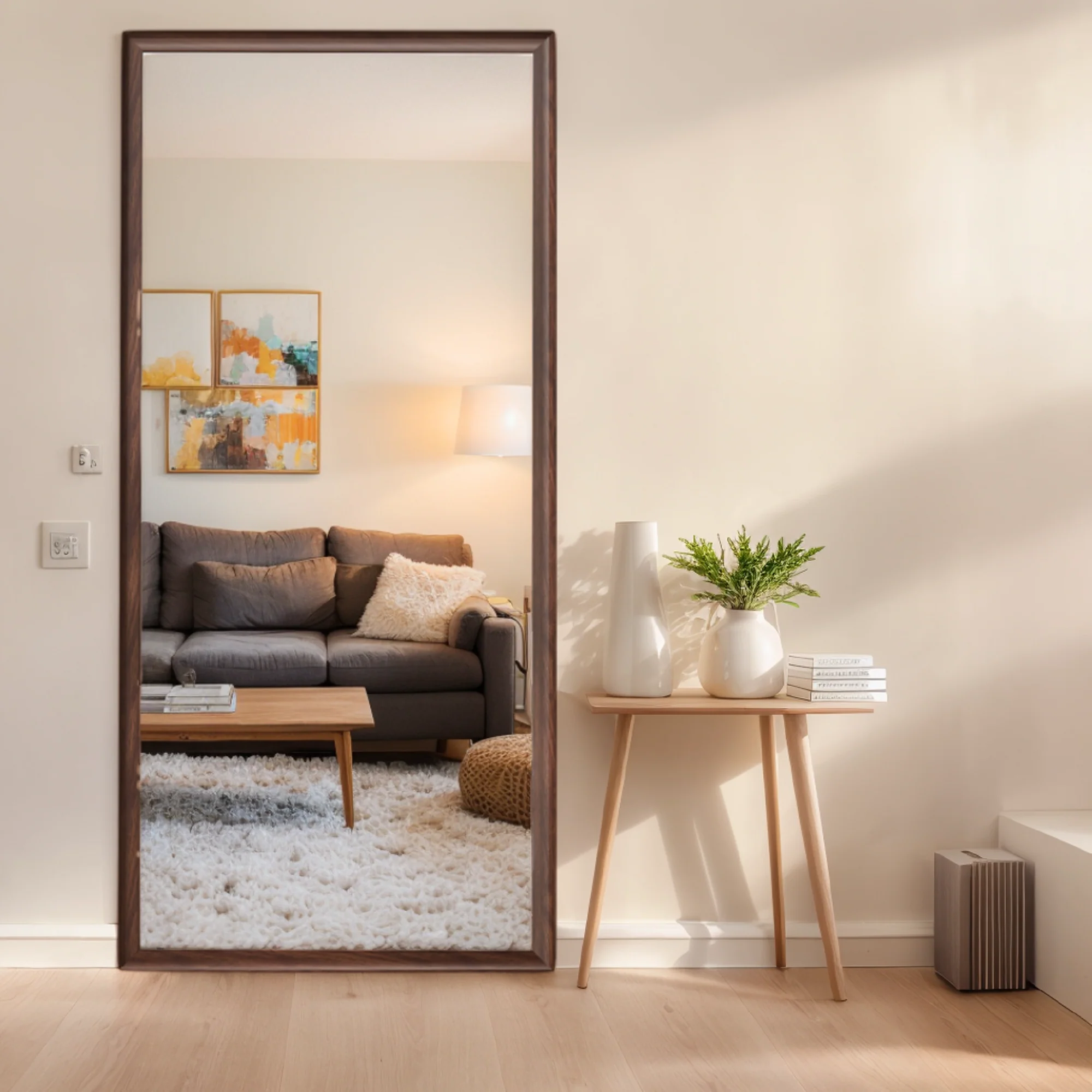 70*32 inch Full-Body Floor Mirror with Artificial Wood Frame in Antique Brown, Elegant Design for Bedrooms, Salons, and Clothing Stores - Image 4