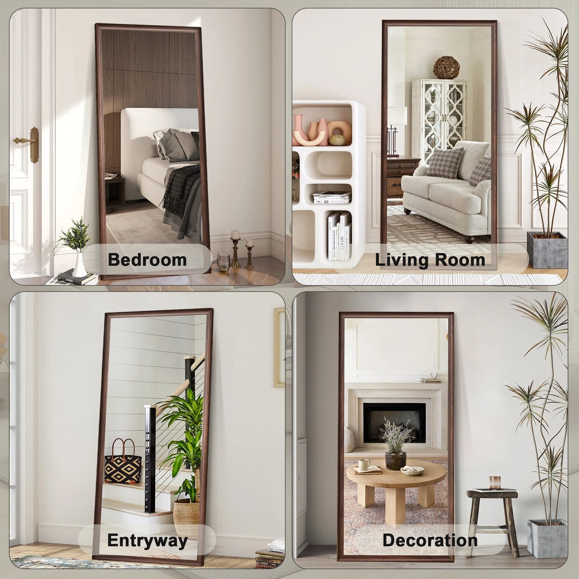 70*32 inch Full-Body Floor Mirror with Artificial Wood Frame in Antique Brown, Elegant Design for Bedrooms, Salons, and Clothing Stores - Image 5