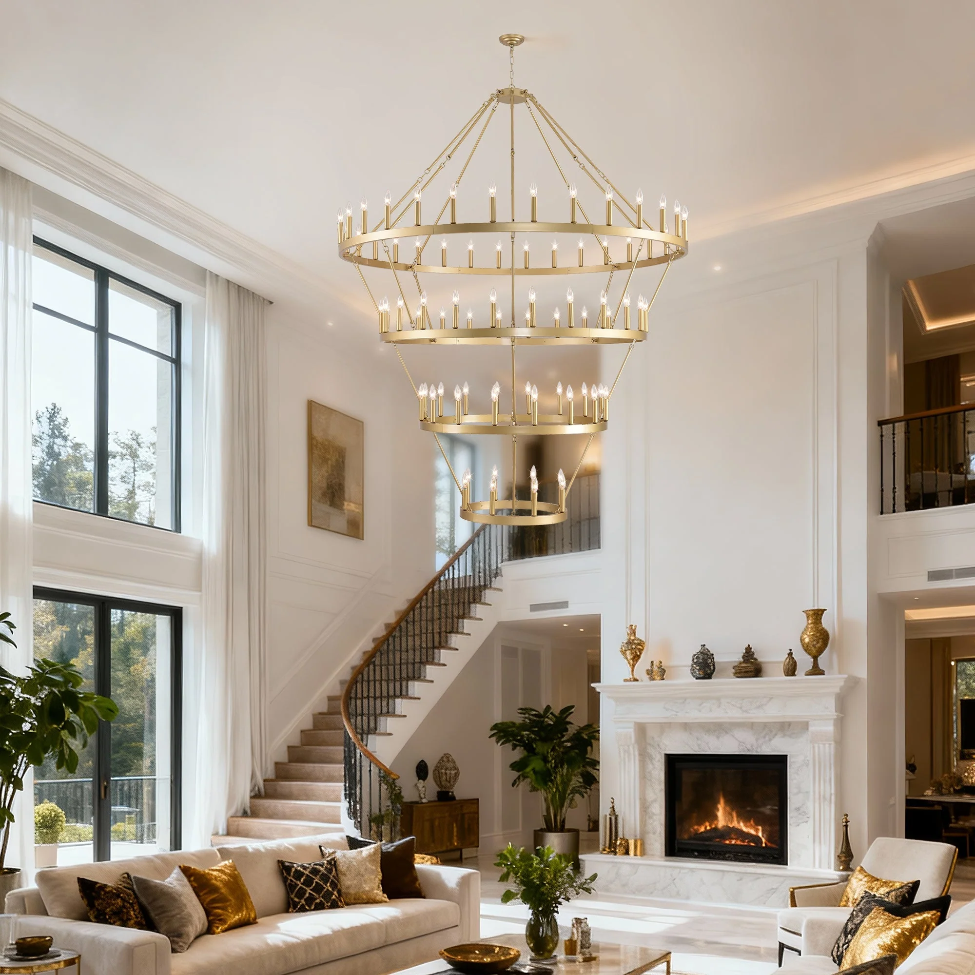 70.87 Inch 3-Tier Wagon Wheel Chandelier - Image 3