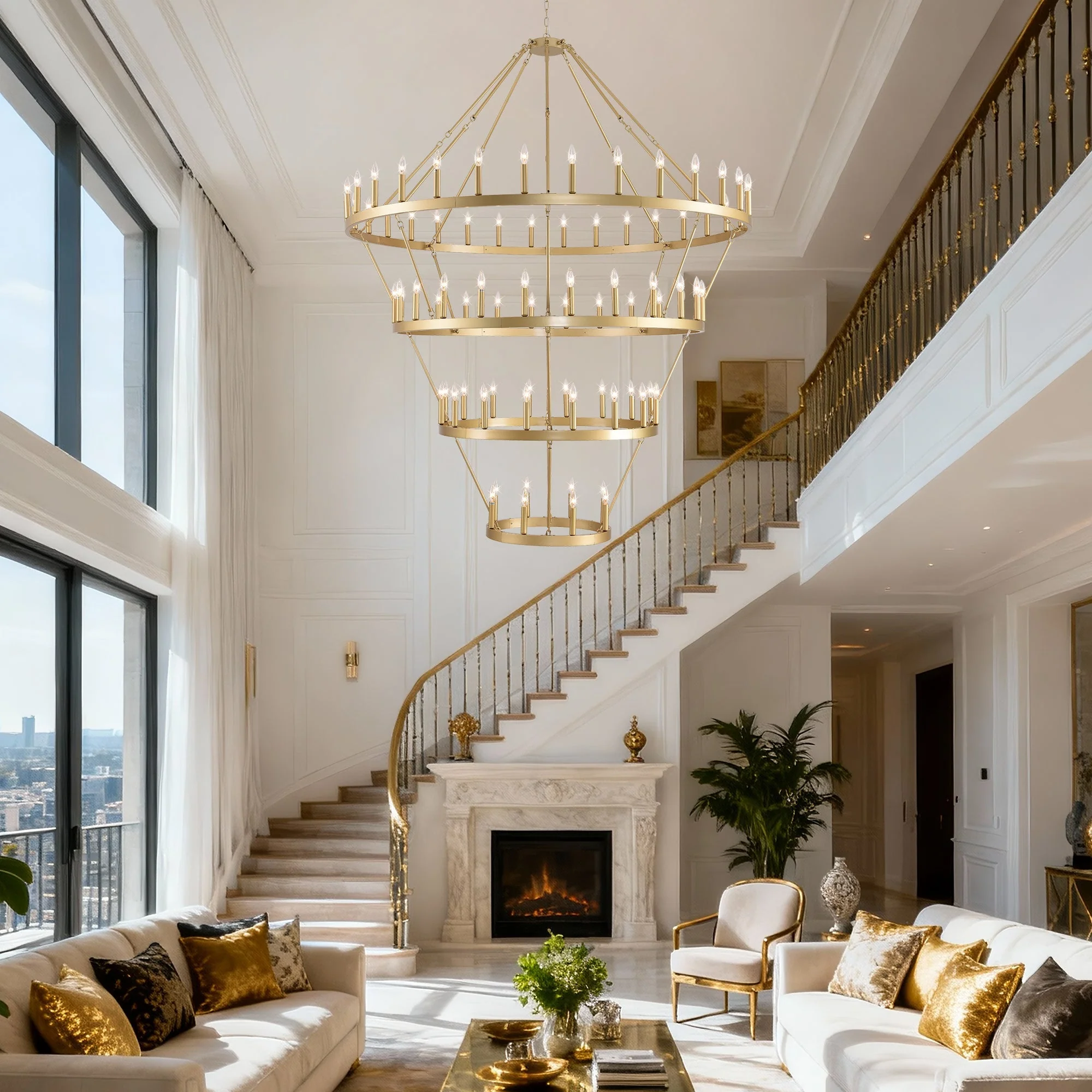 70.87 Inch 3-Tier Wagon Wheel Chandelier - Image 4