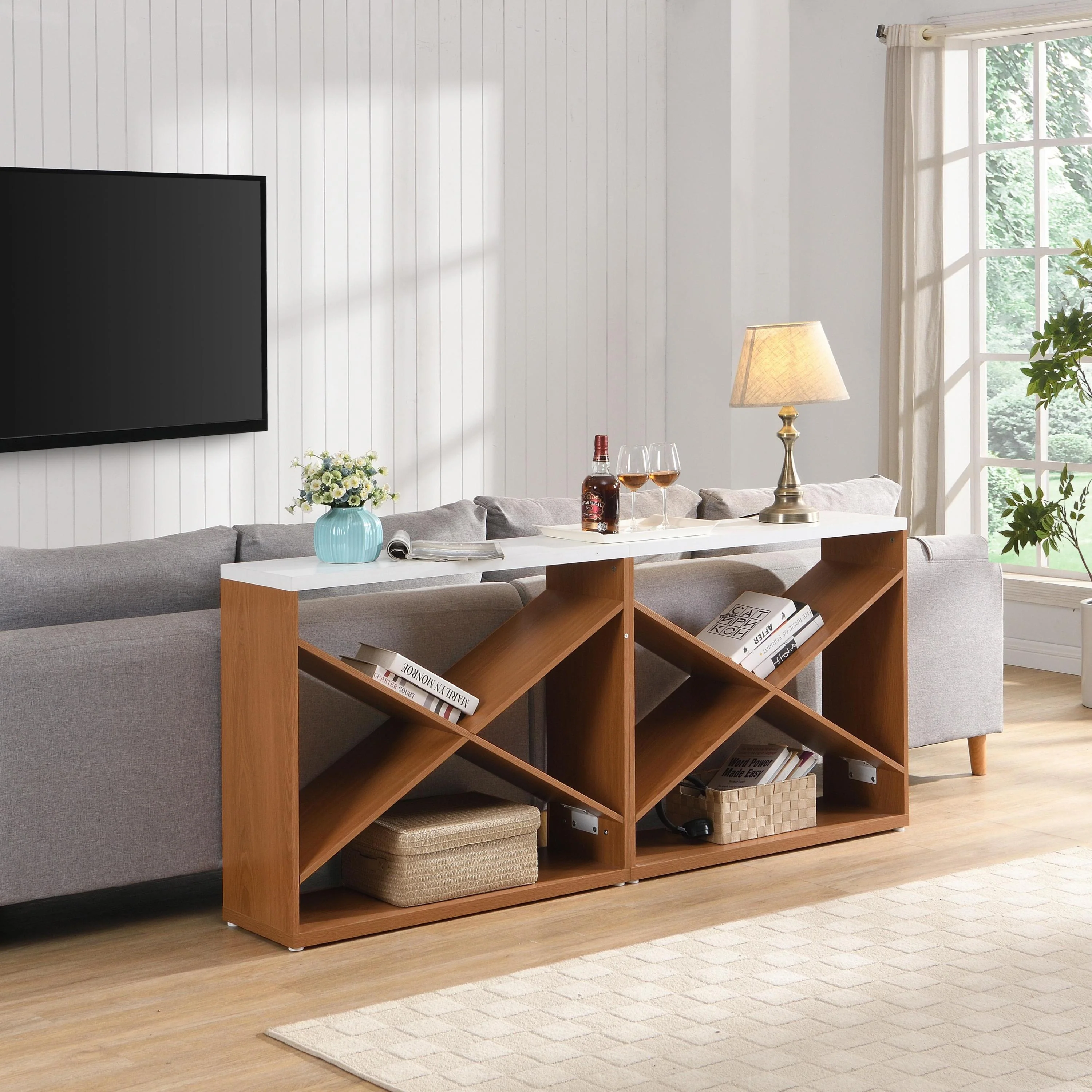 70.87 Inch Farmhouse Console Table in White - Image 4