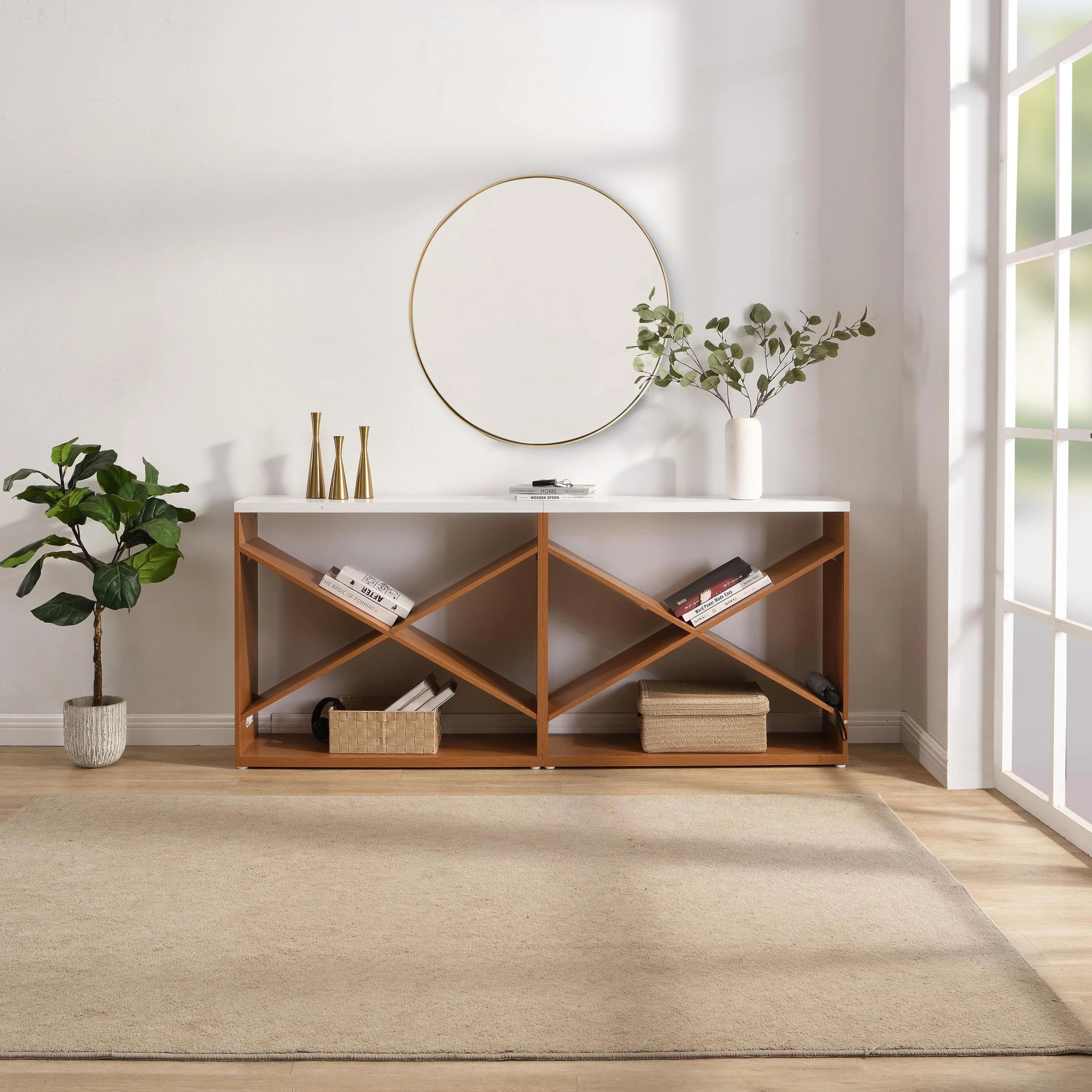 70.87 Inch Farmhouse Console Table in White - Image 6