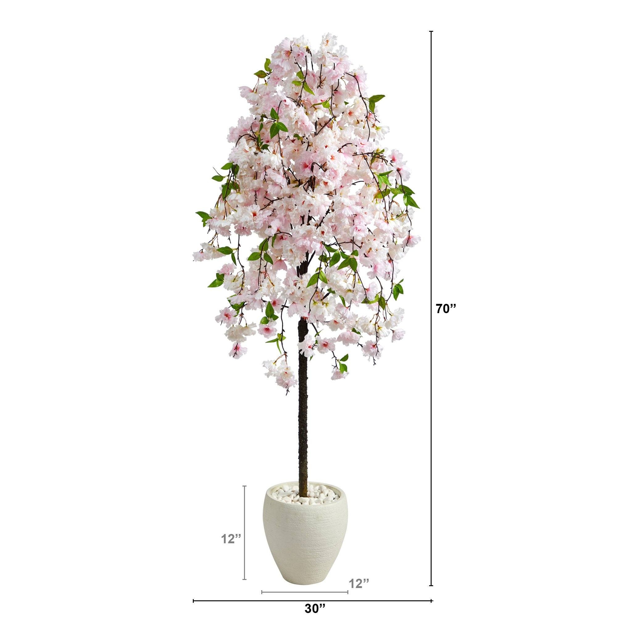 70” Cherry Blossom Artificial Tree in White Planter - Image 2