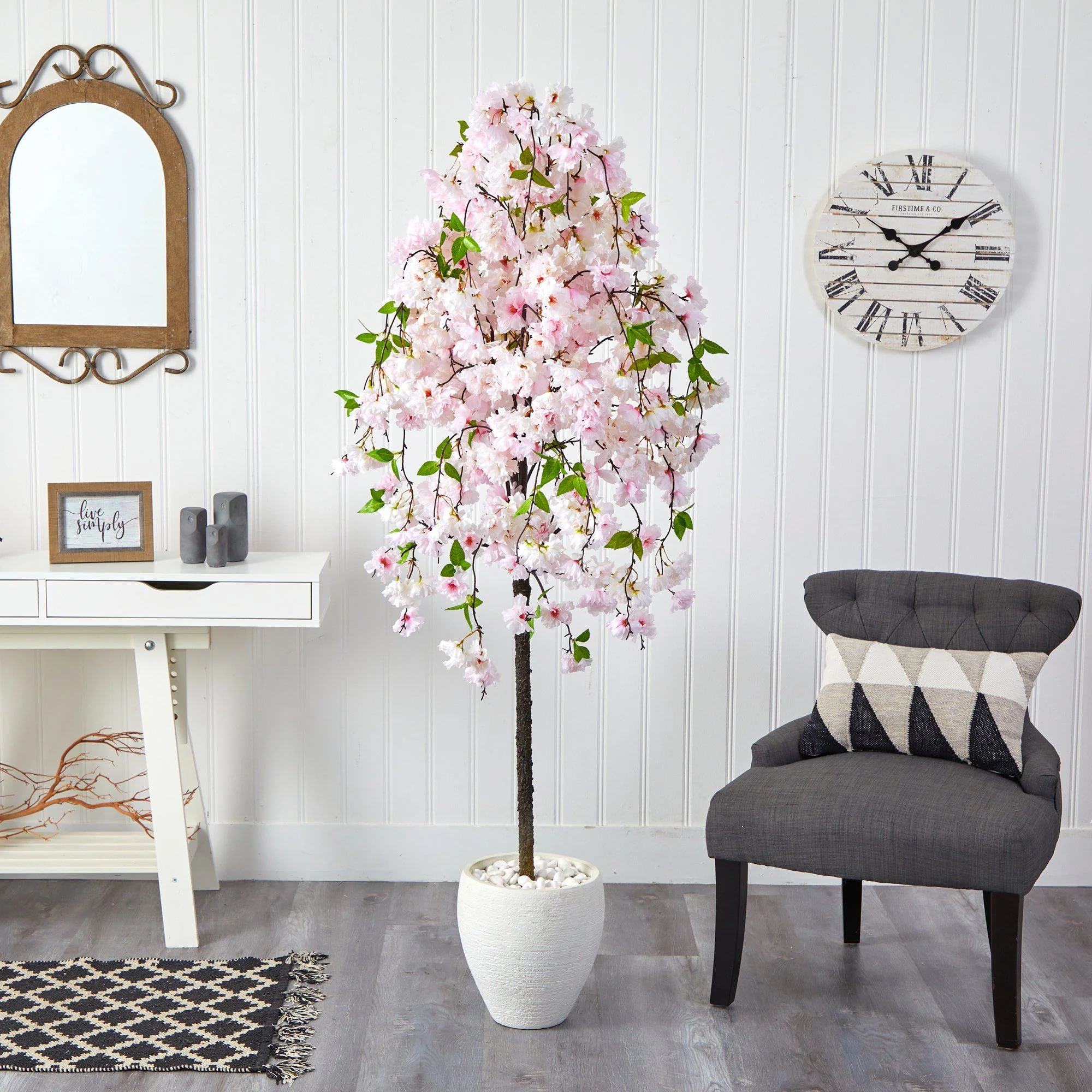 70” Cherry Blossom Artificial Tree in White Planter - Image 3