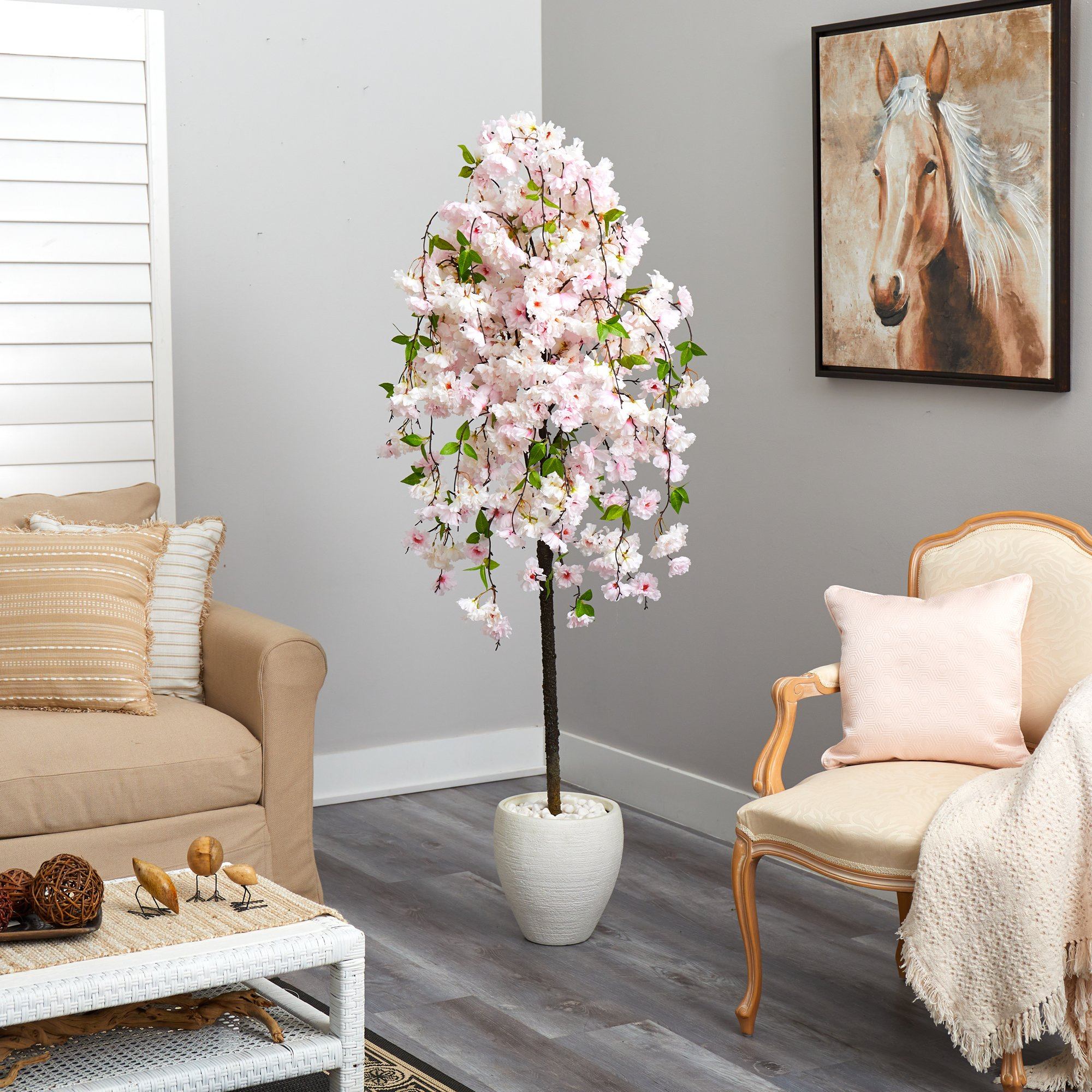 70” Cherry Blossom Artificial Tree in White Planter - Image 4