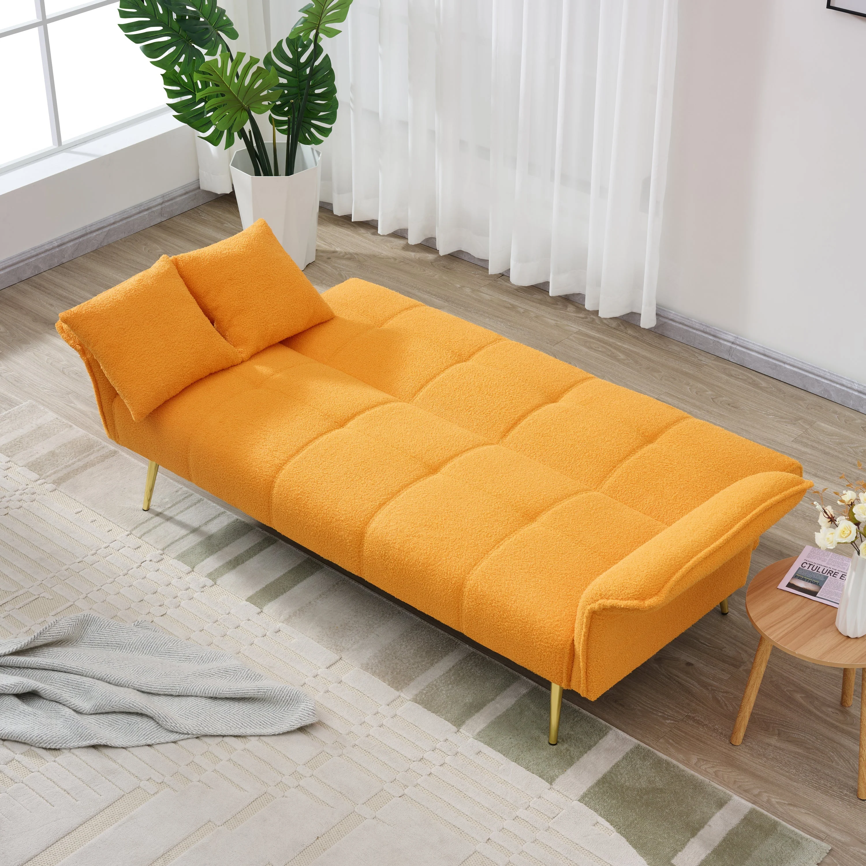 70-Inch Teddy Fleece Sofabed with Adjustable Arms and Backrest - Image 11