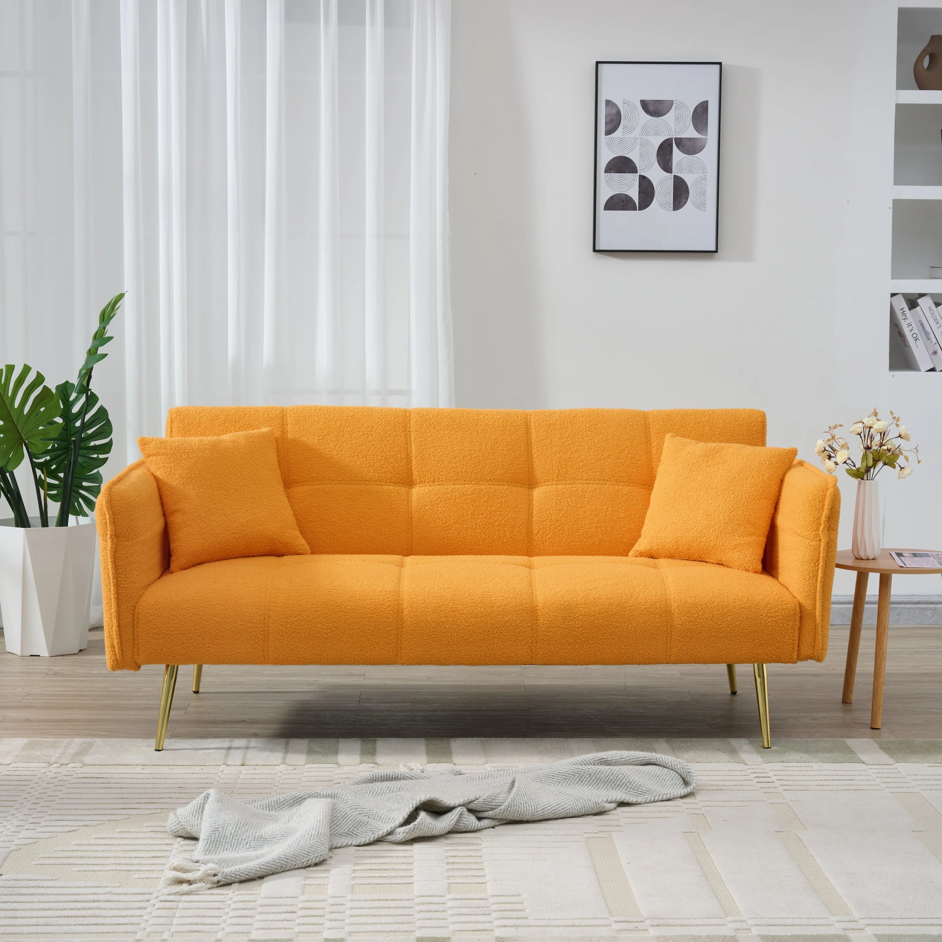 70-Inch Teddy Fleece Sofabed with Adjustable Arms and Backrest - Image 2