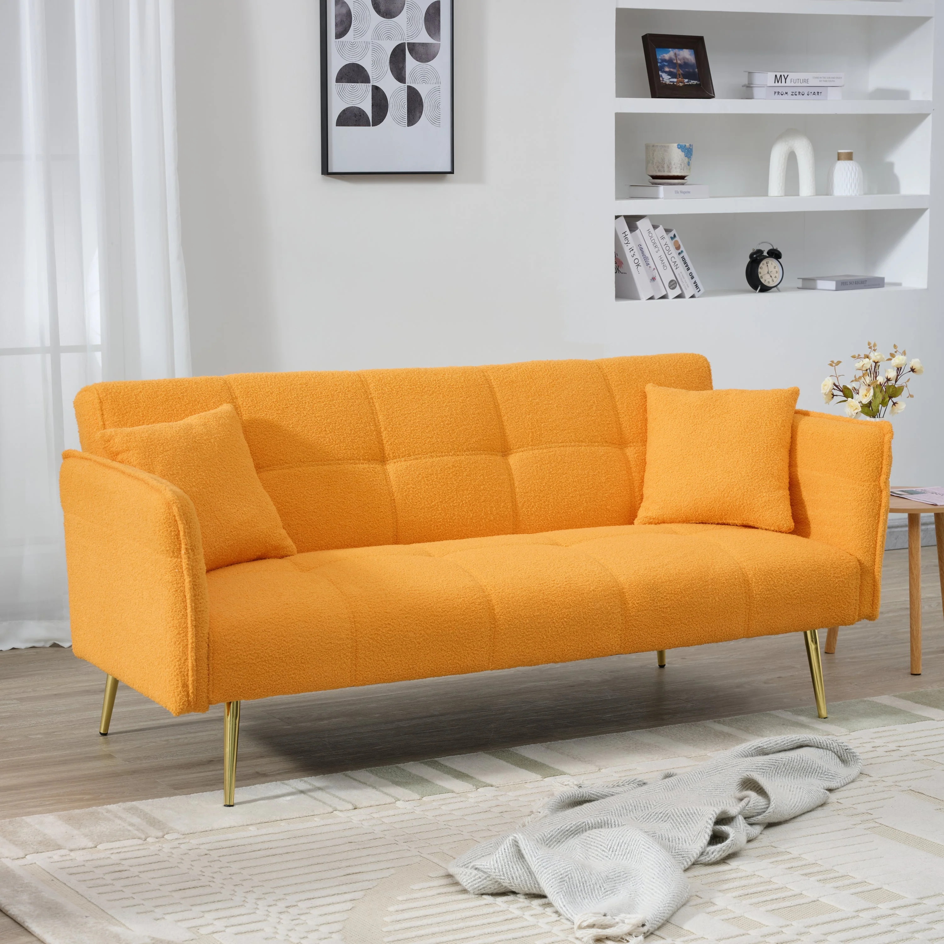 70-Inch Teddy Fleece Sofabed with Adjustable Arms and Backrest - Image 9