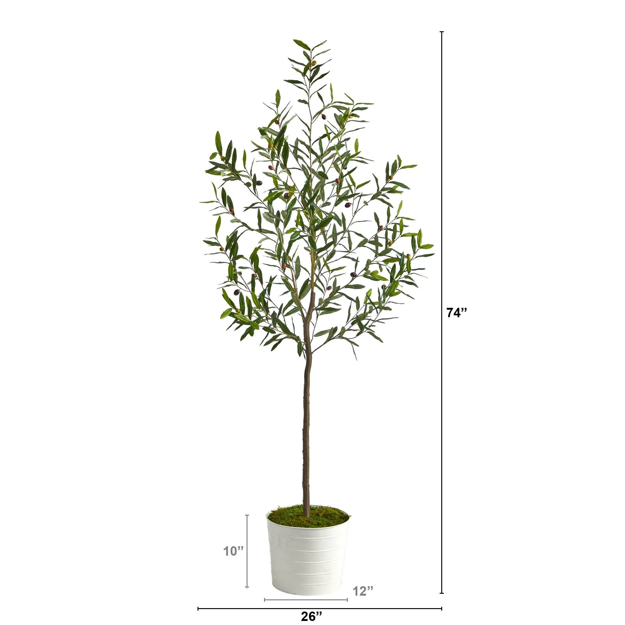 70” Olive Artificial Tree in White Tin Planter - Image 4