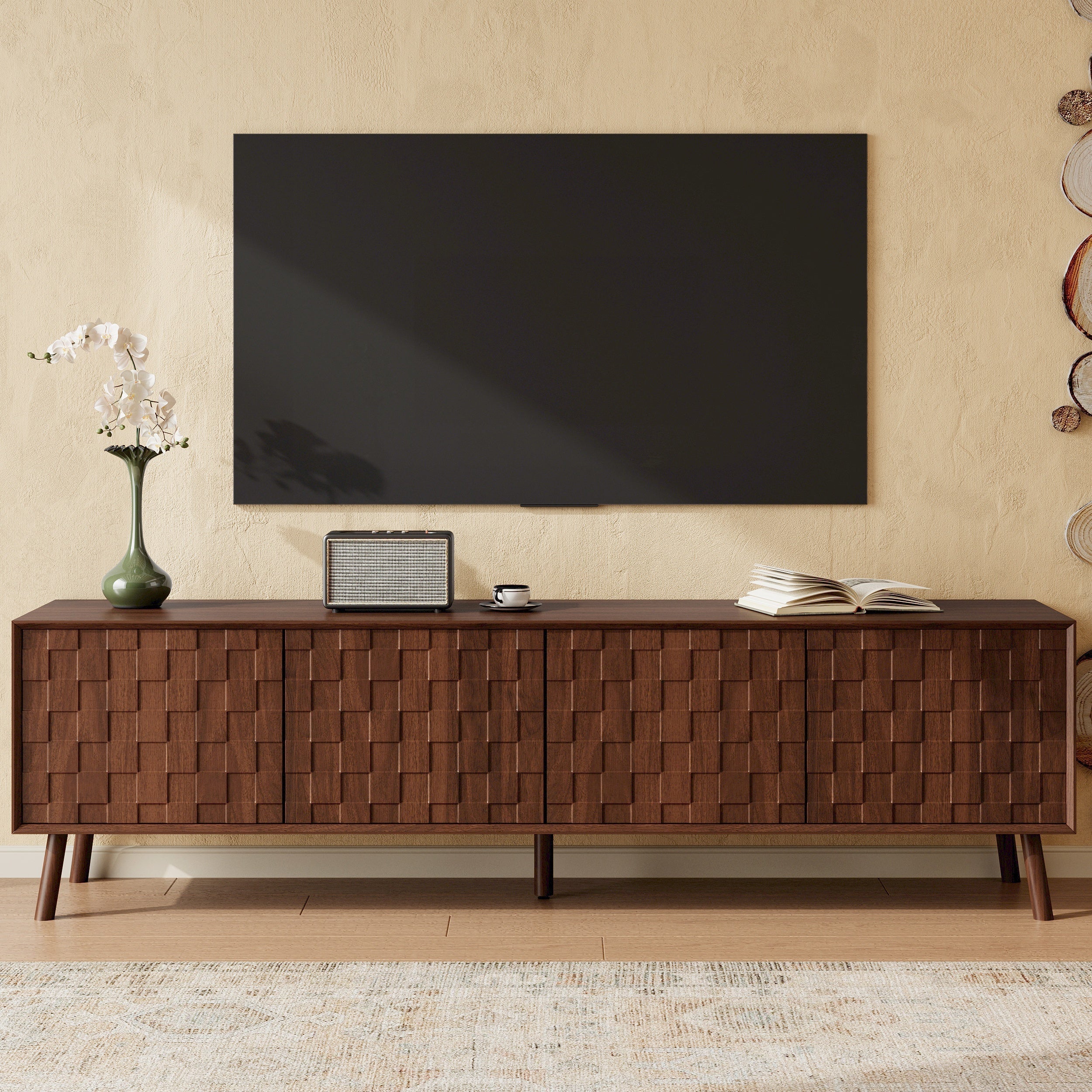 70inch Modern TV Stand for TVs up to 80 Inches with Walnut Legs - Image 5