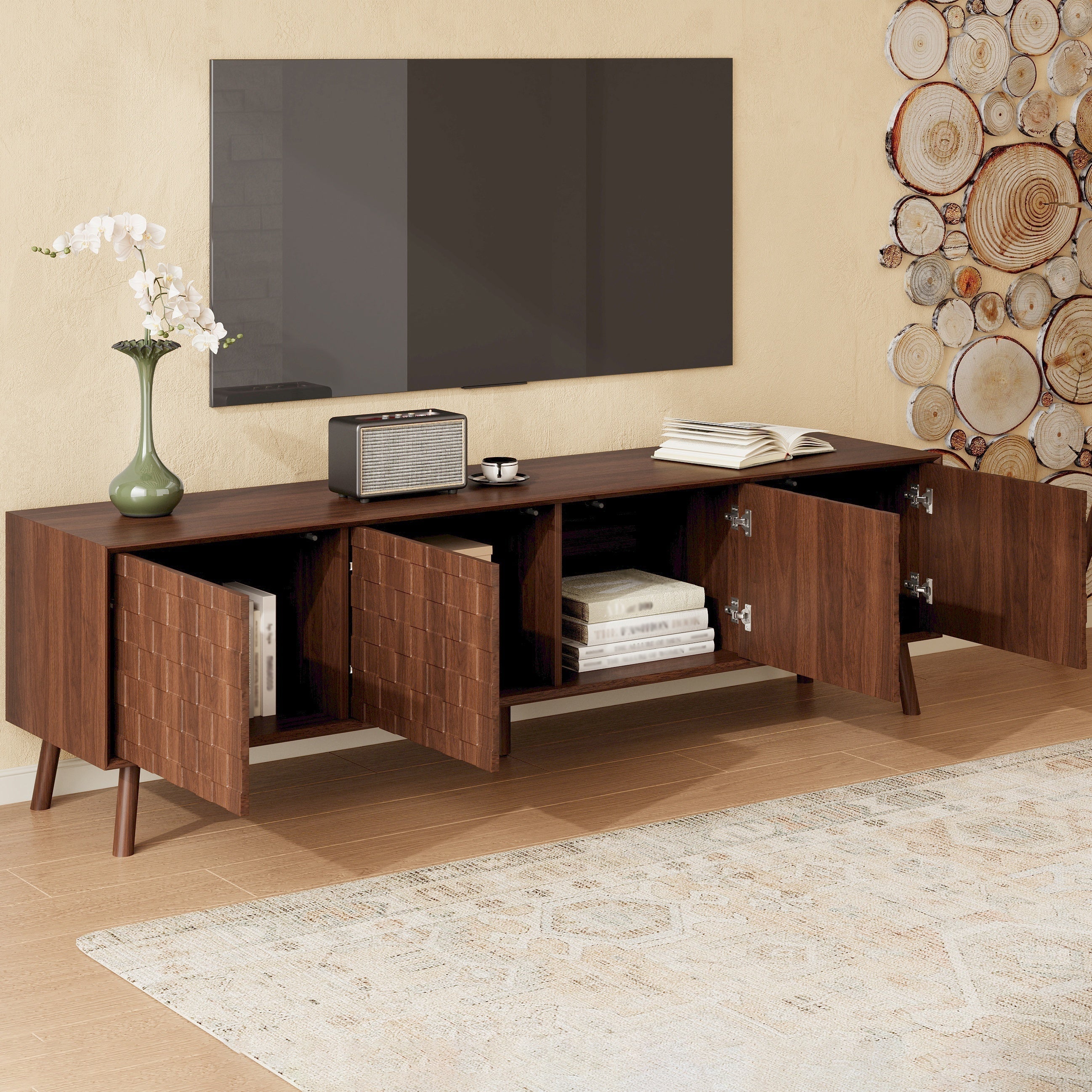 70inch Modern TV Stand for TVs up to 80 Inches with Walnut Legs - Image 6