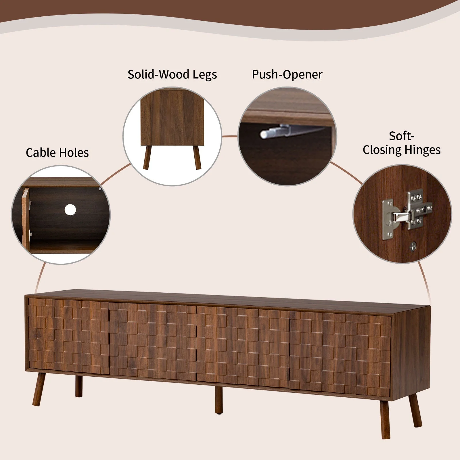 70inch Modern TV Stand for TVs up to 80 Inches with Walnut Legs - Image 7