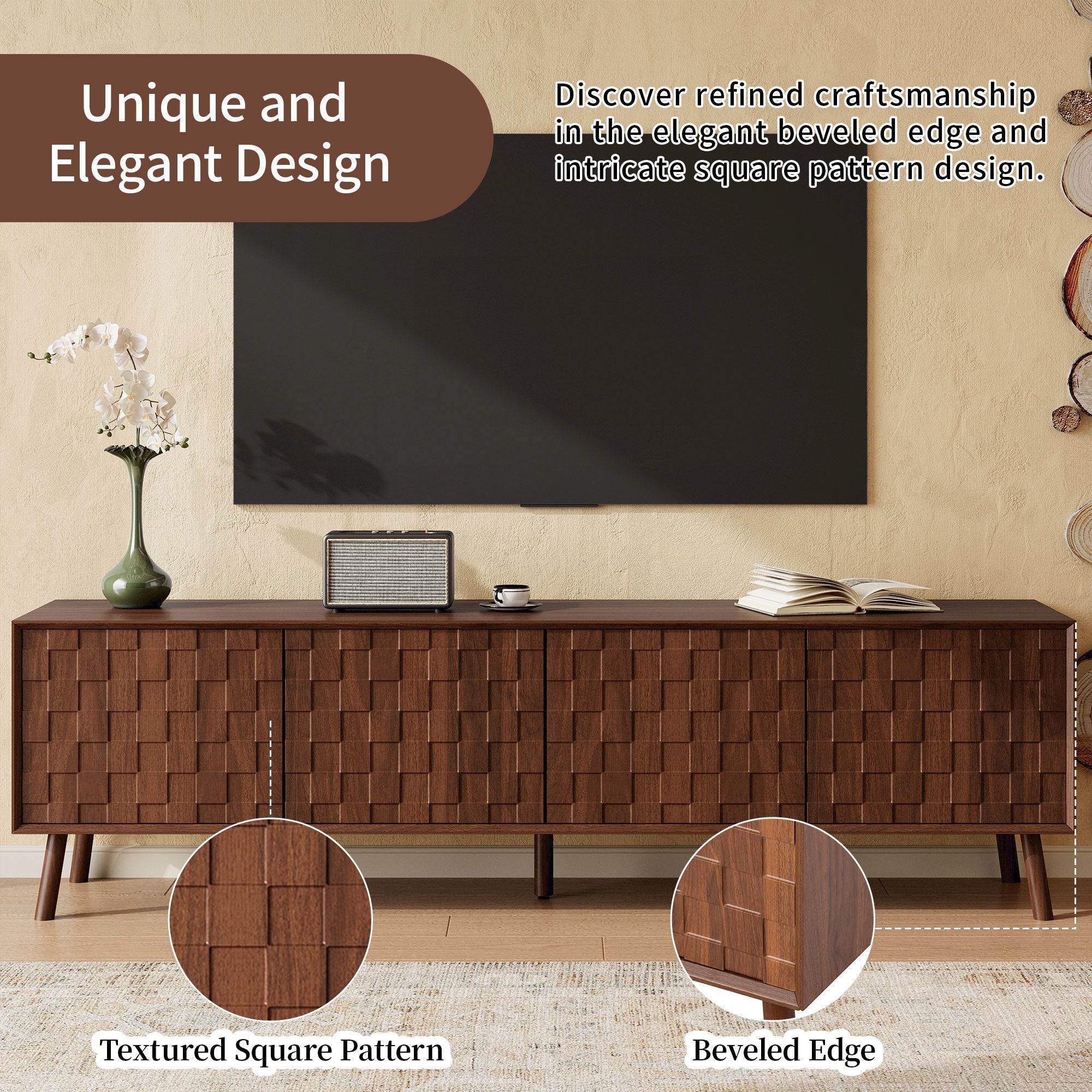70inch Modern TV Stand for TVs up to 80 Inches with Walnut Legs - Image 8