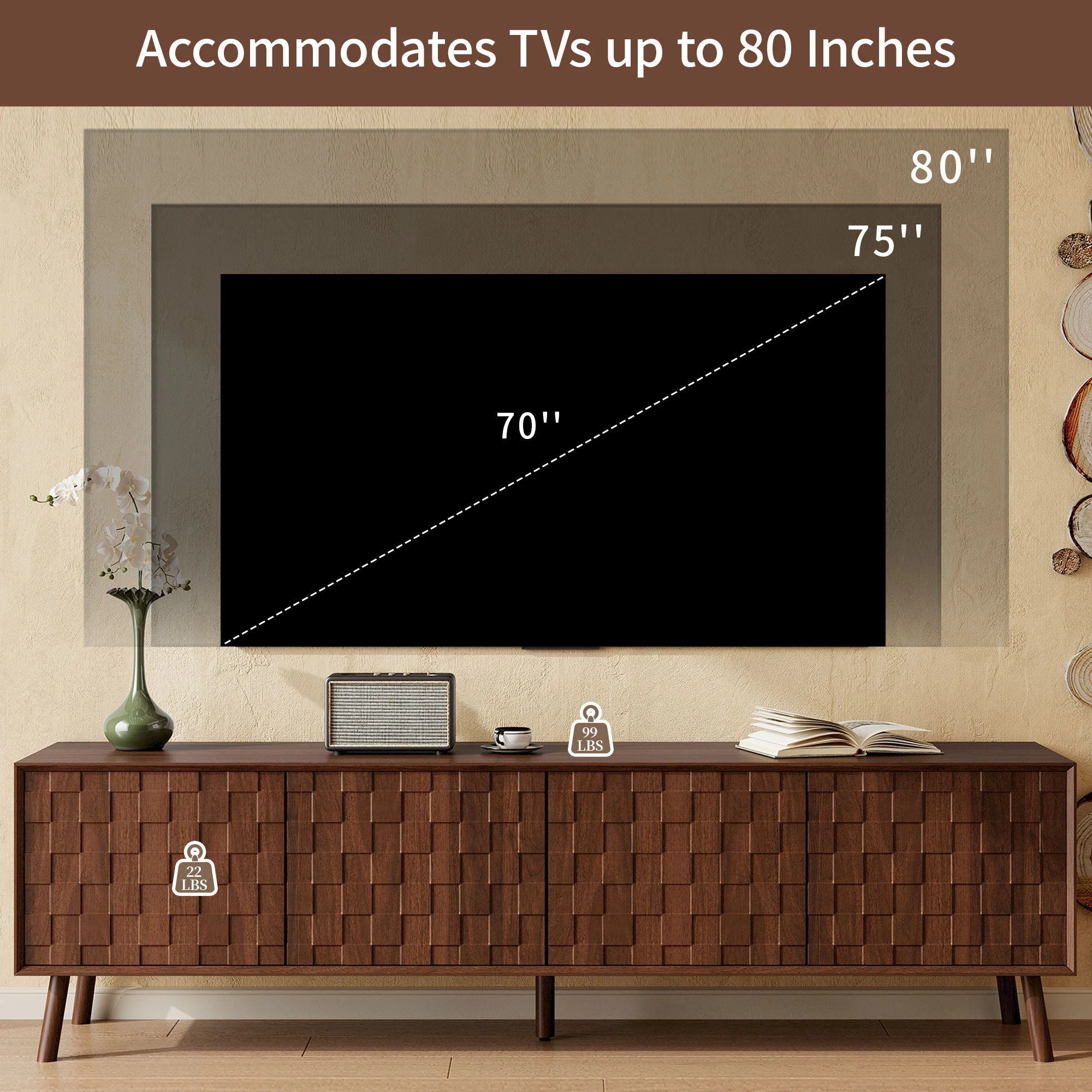 70inch Modern TV Stand for TVs up to 80 Inches with Walnut Legs - Image 9