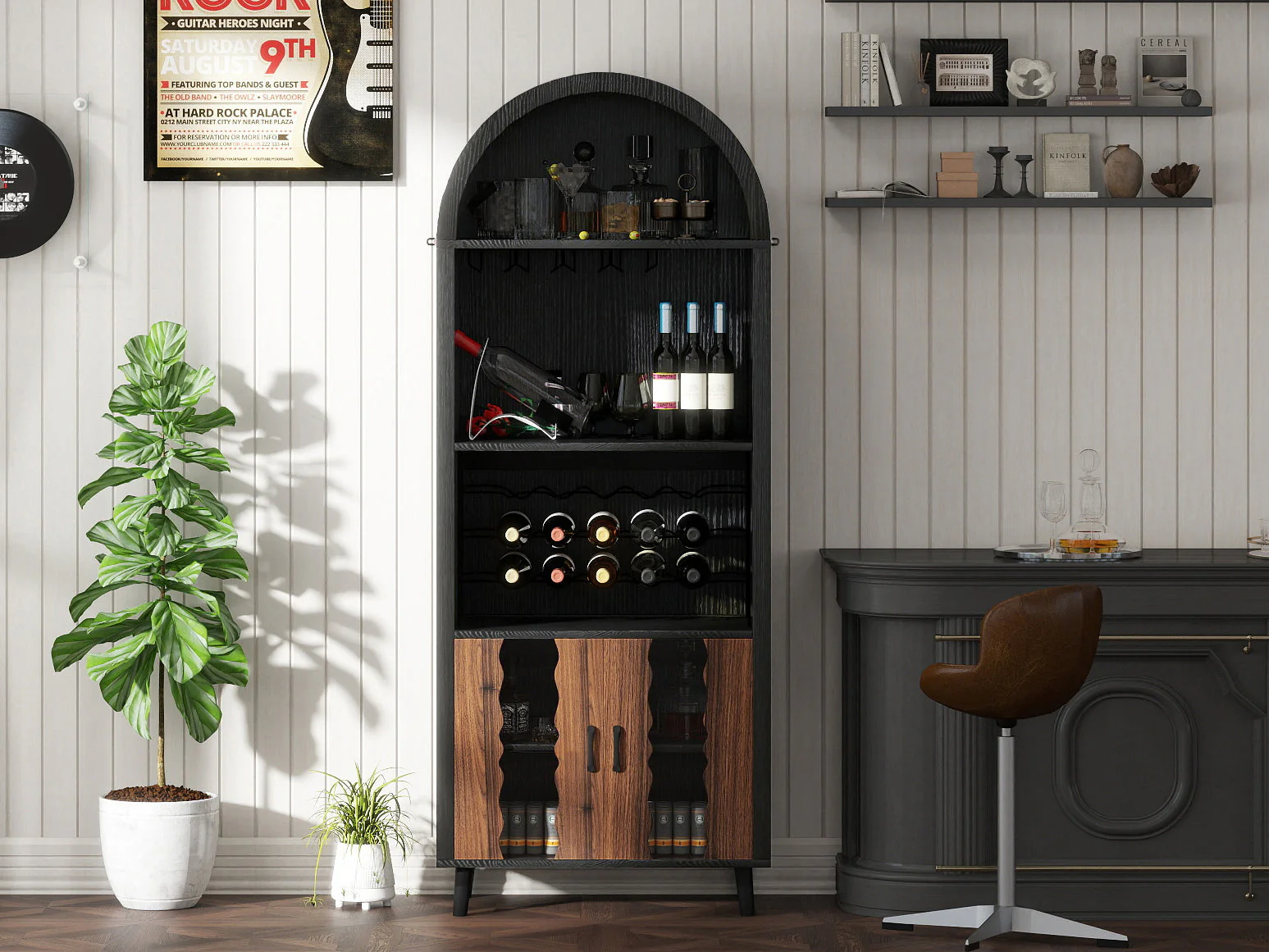 71' Farmhouse Arched Wine Bar Cabinet - Image 10