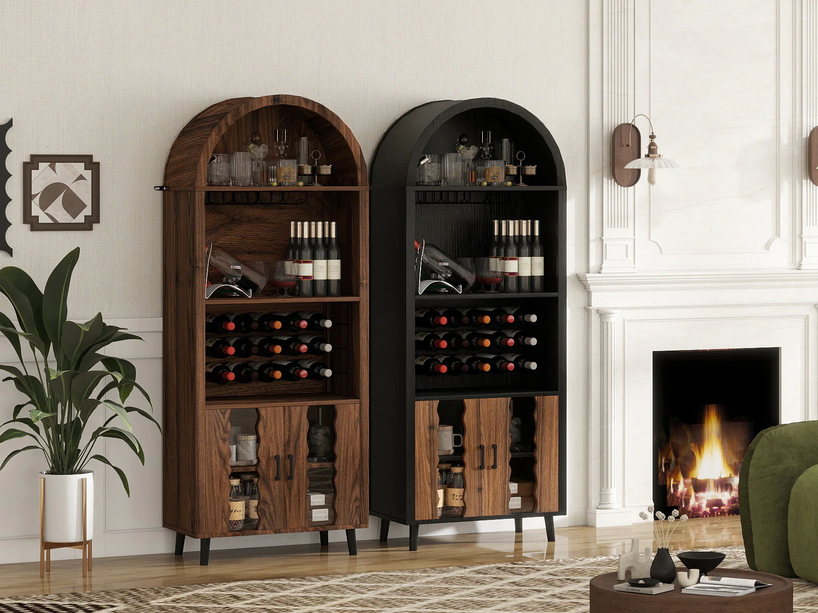 71' Farmhouse Arched Wine Bar Cabinet - Image 11