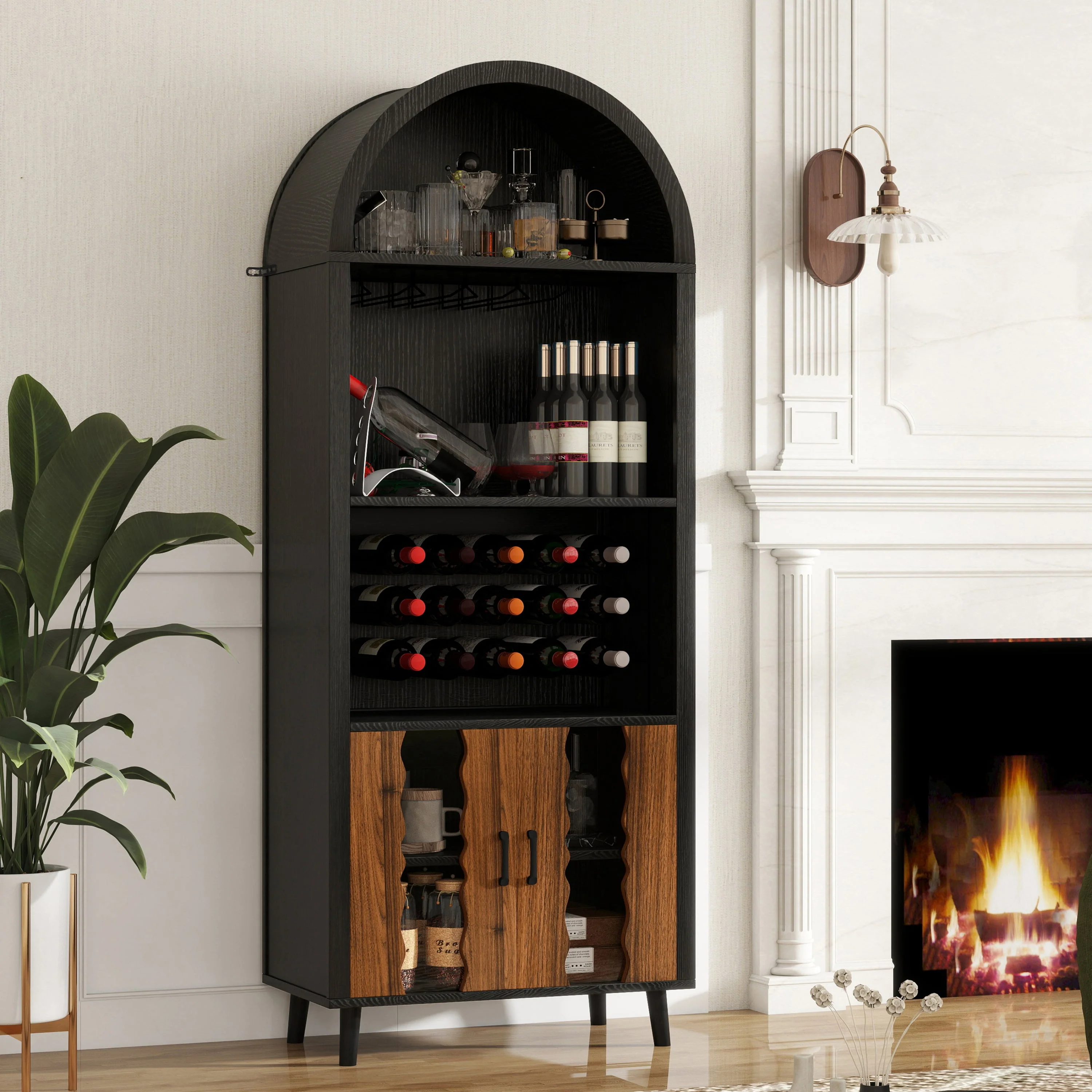 71' Farmhouse Arched Wine Bar Cabinet - Image 2