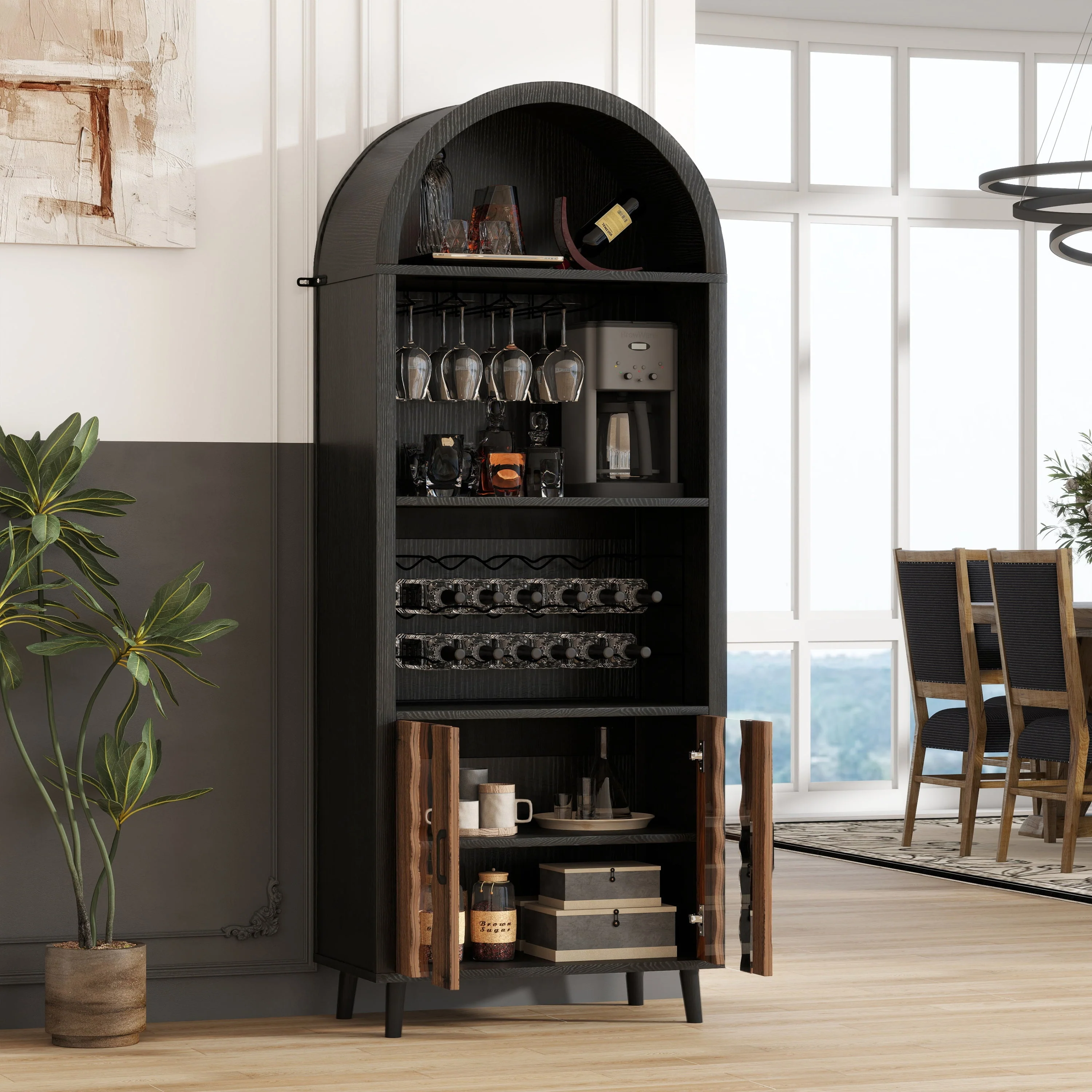 71' Farmhouse Arched Wine Bar Cabinet - Image 4