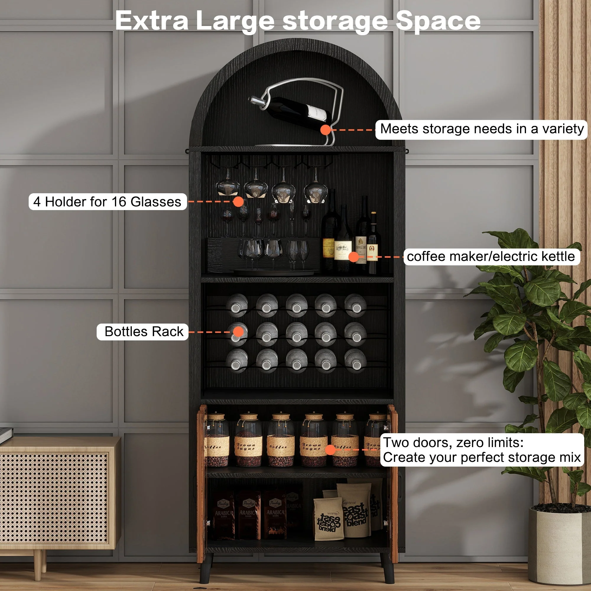 71' Farmhouse Arched Wine Bar Cabinet - Image 5
