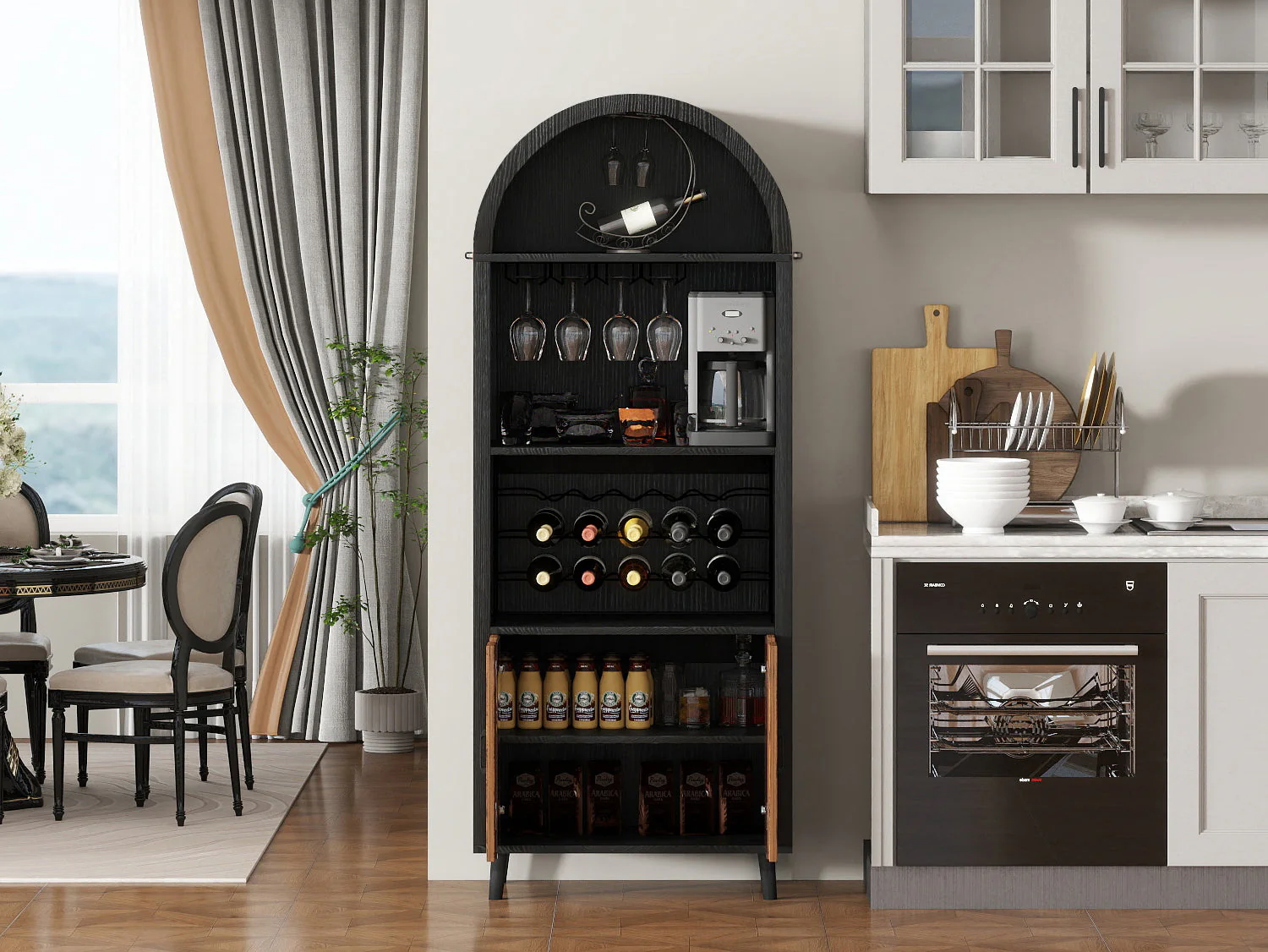 71' Farmhouse Arched Wine Bar Cabinet - Image 6