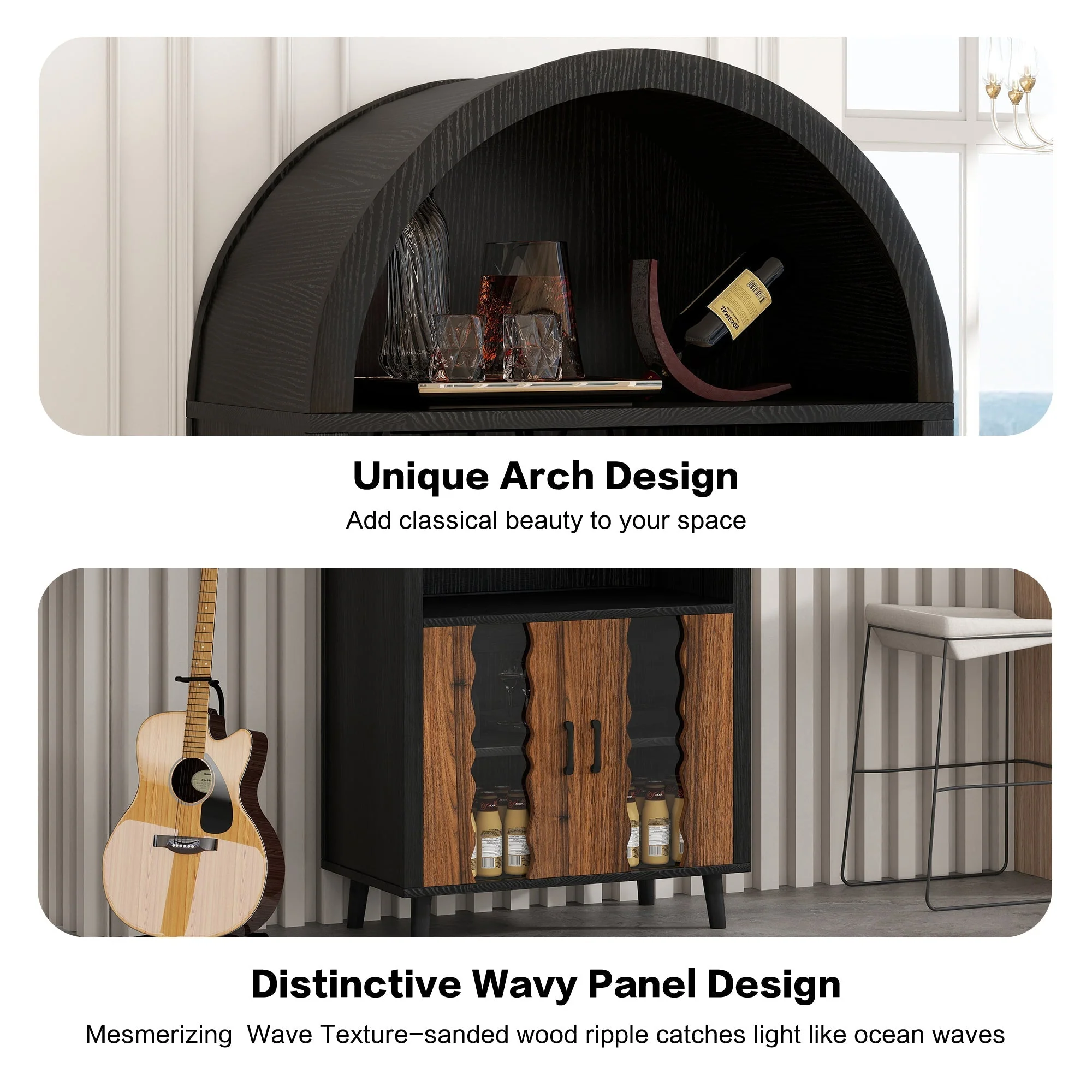 71' Farmhouse Arched Wine Bar Cabinet - Image 8