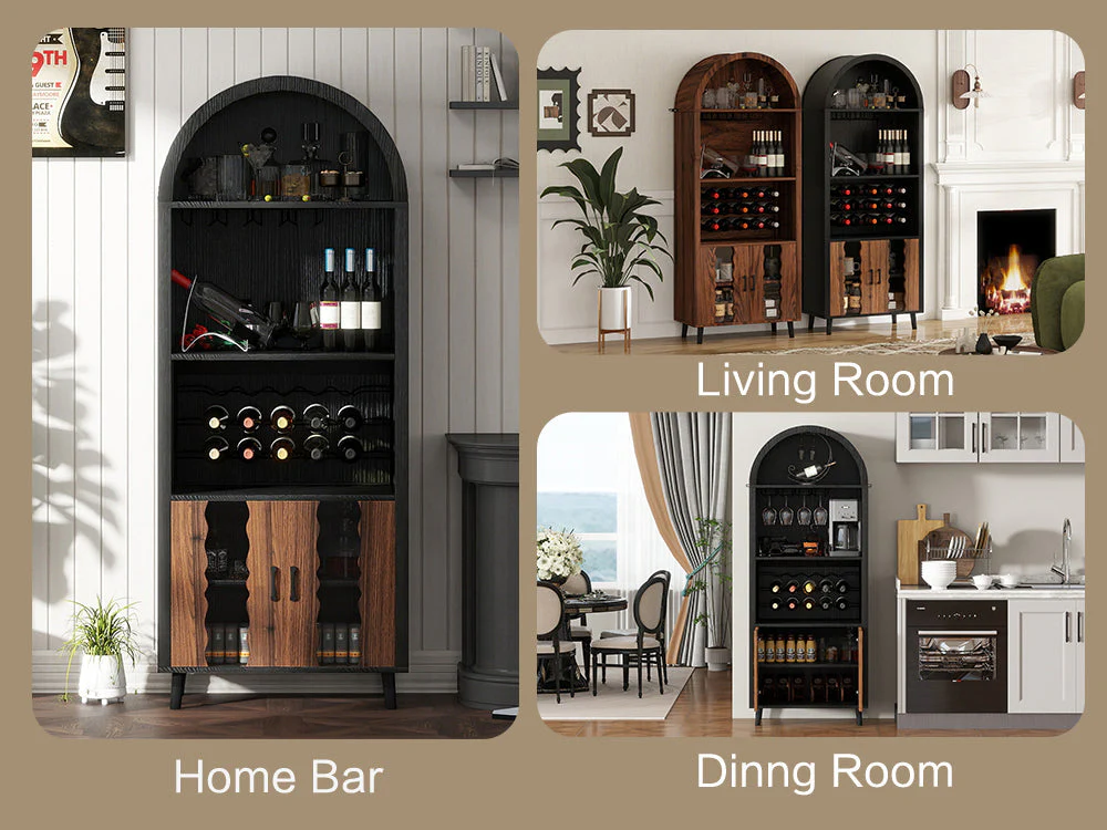 71' Farmhouse Arched Wine Bar Cabinet - Image 9