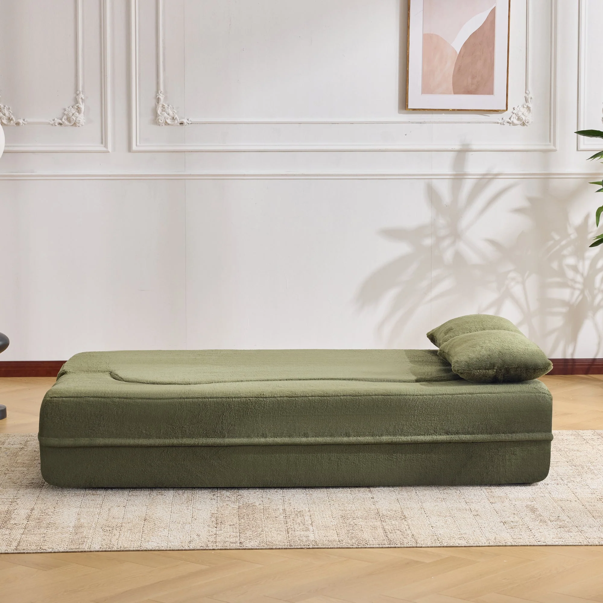 71-Inch Folding Sofa Bed in Green Plush Faux Fur - Image 19