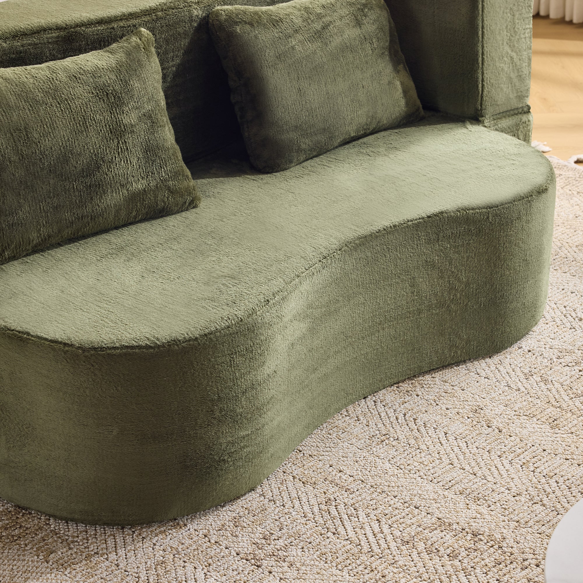 71-Inch Folding Sofa Bed in Green Plush Faux Fur - Image 22