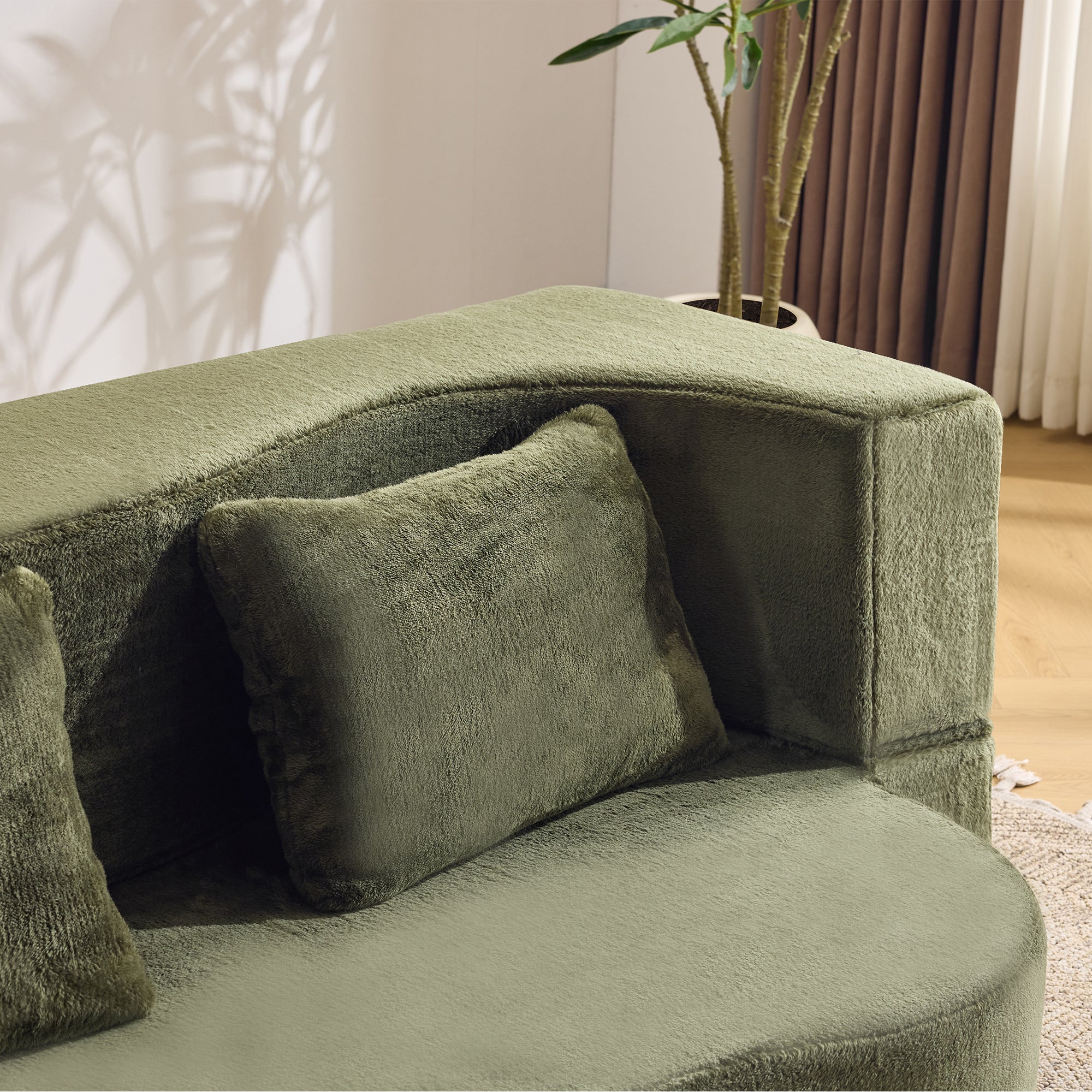 71-Inch Folding Sofa Bed in Green Plush Faux Fur - Image 23