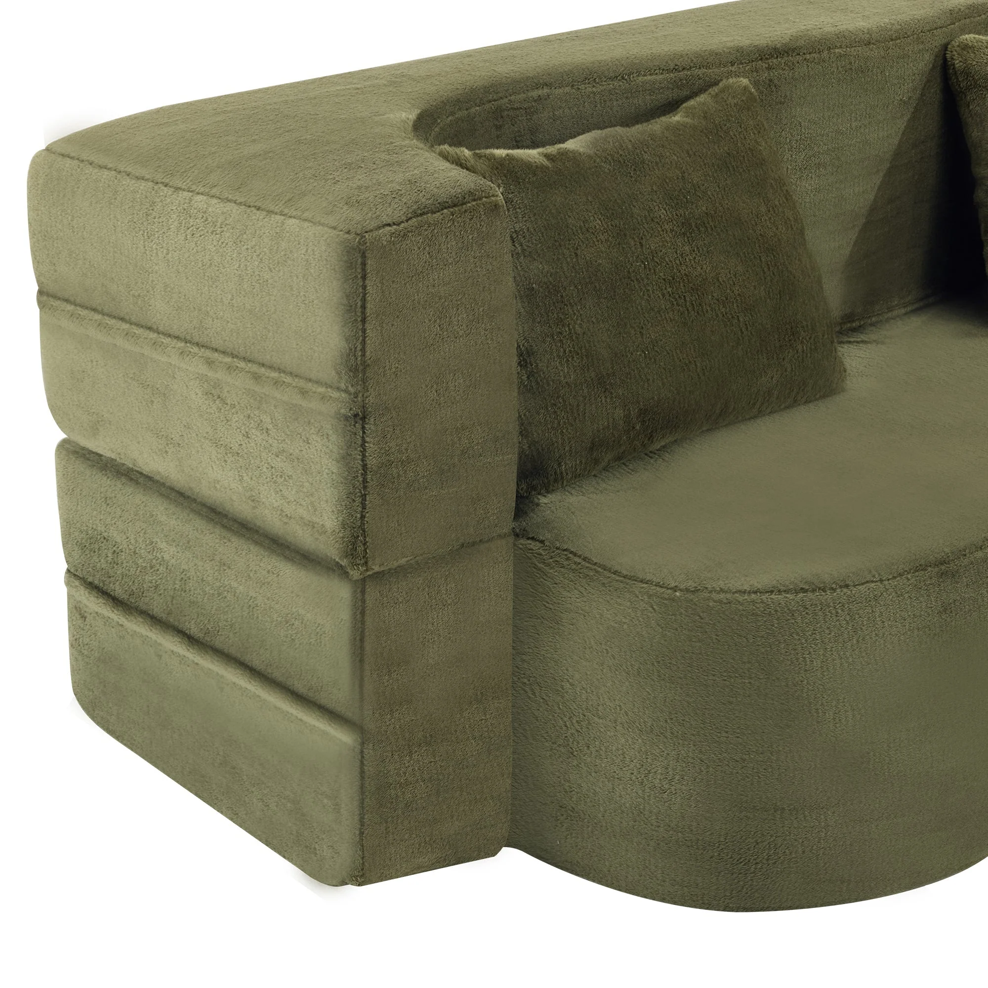 71-Inch Folding Sofa Bed in Green Plush Faux Fur - Image 28