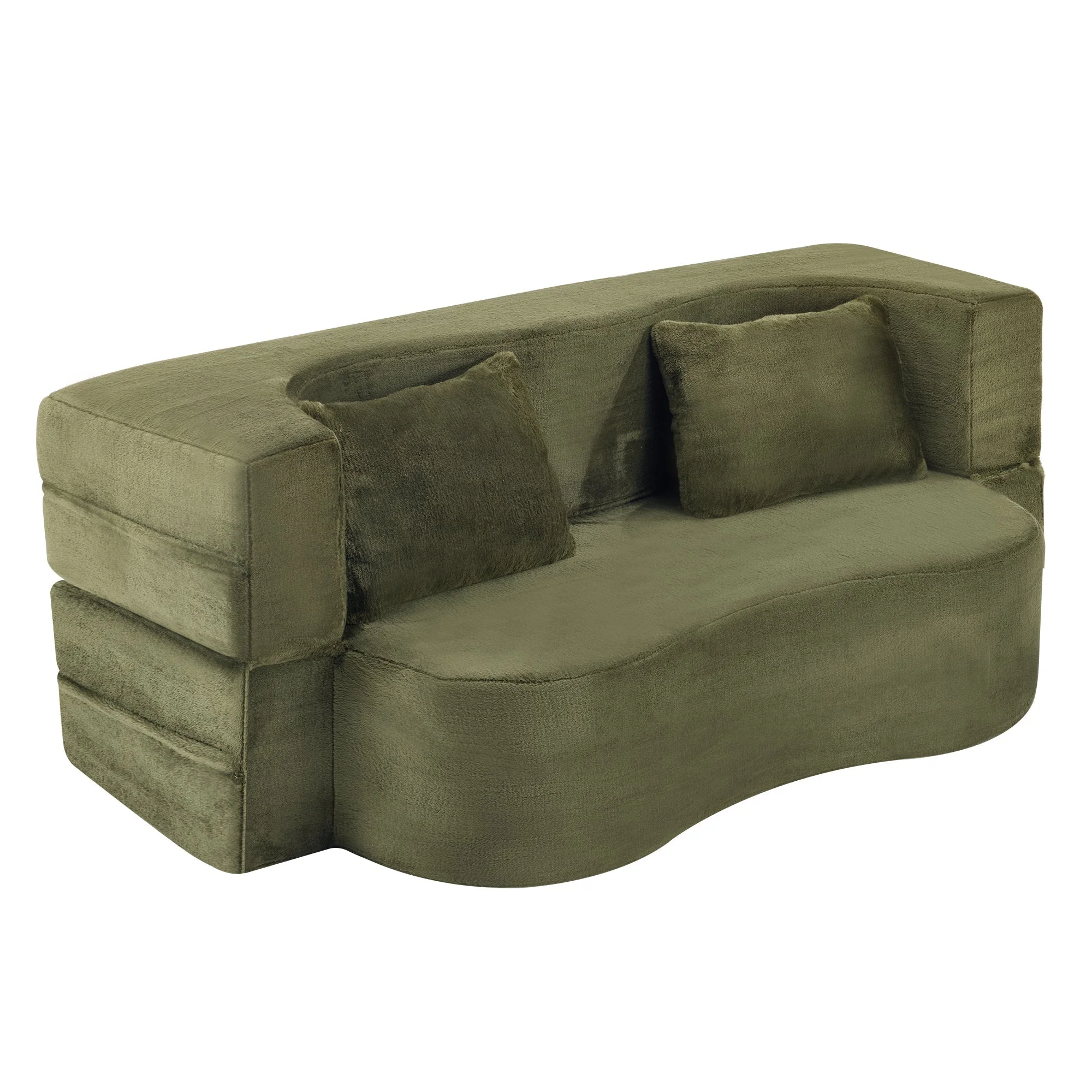 71-Inch Folding Sofa Bed in Green Plush Faux Fur - Image 29