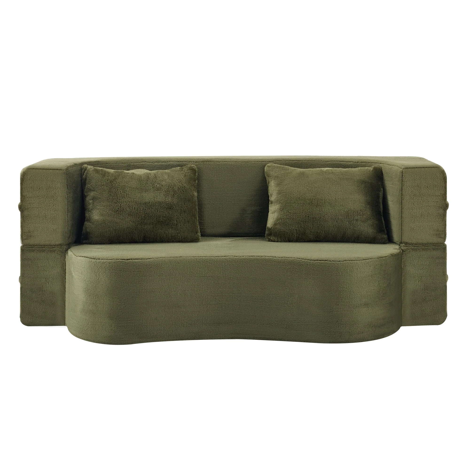 71-Inch Folding Sofa Bed in Green Plush Faux Fur - Image 30