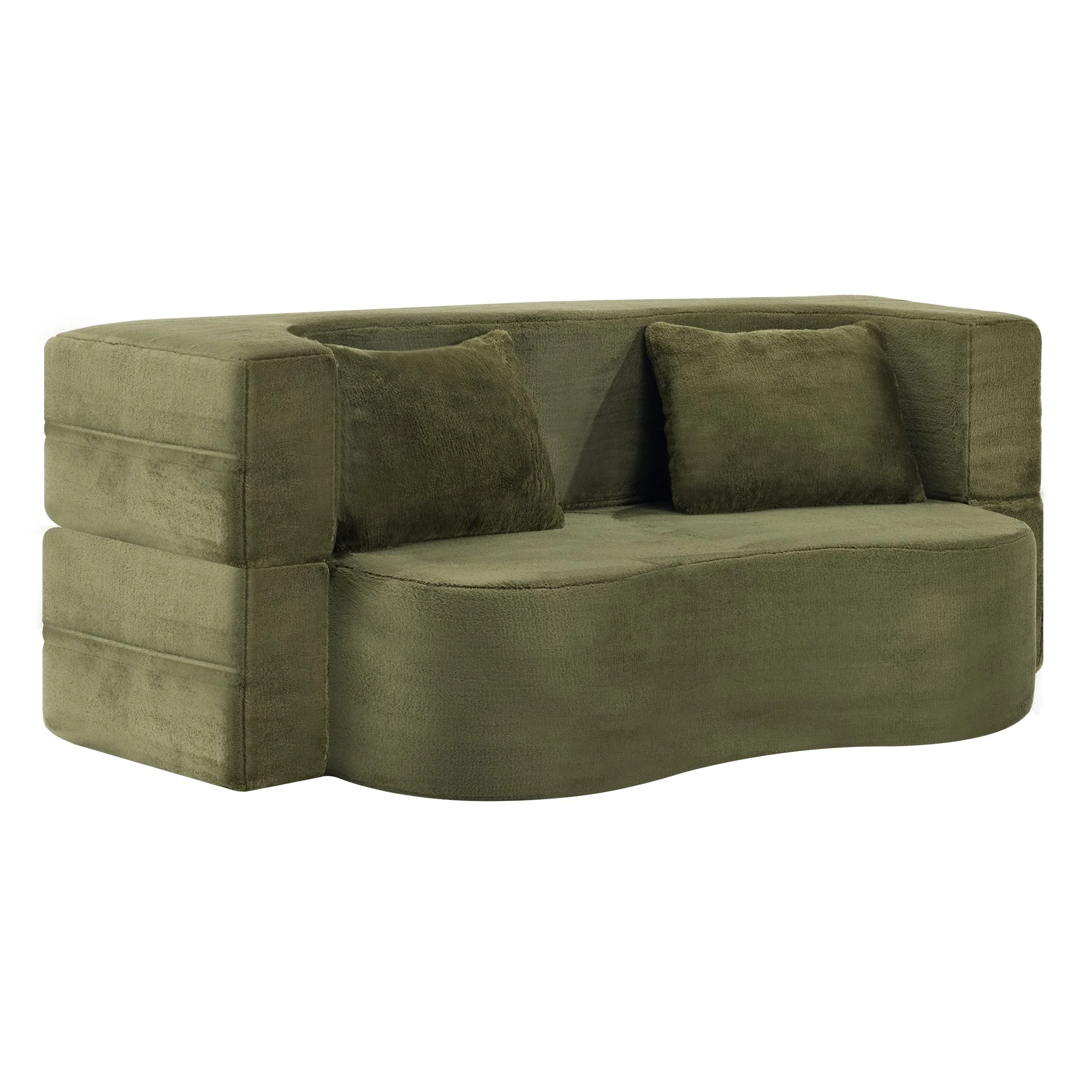 71-Inch Folding Sofa Bed in Green Plush Faux Fur - Image 31