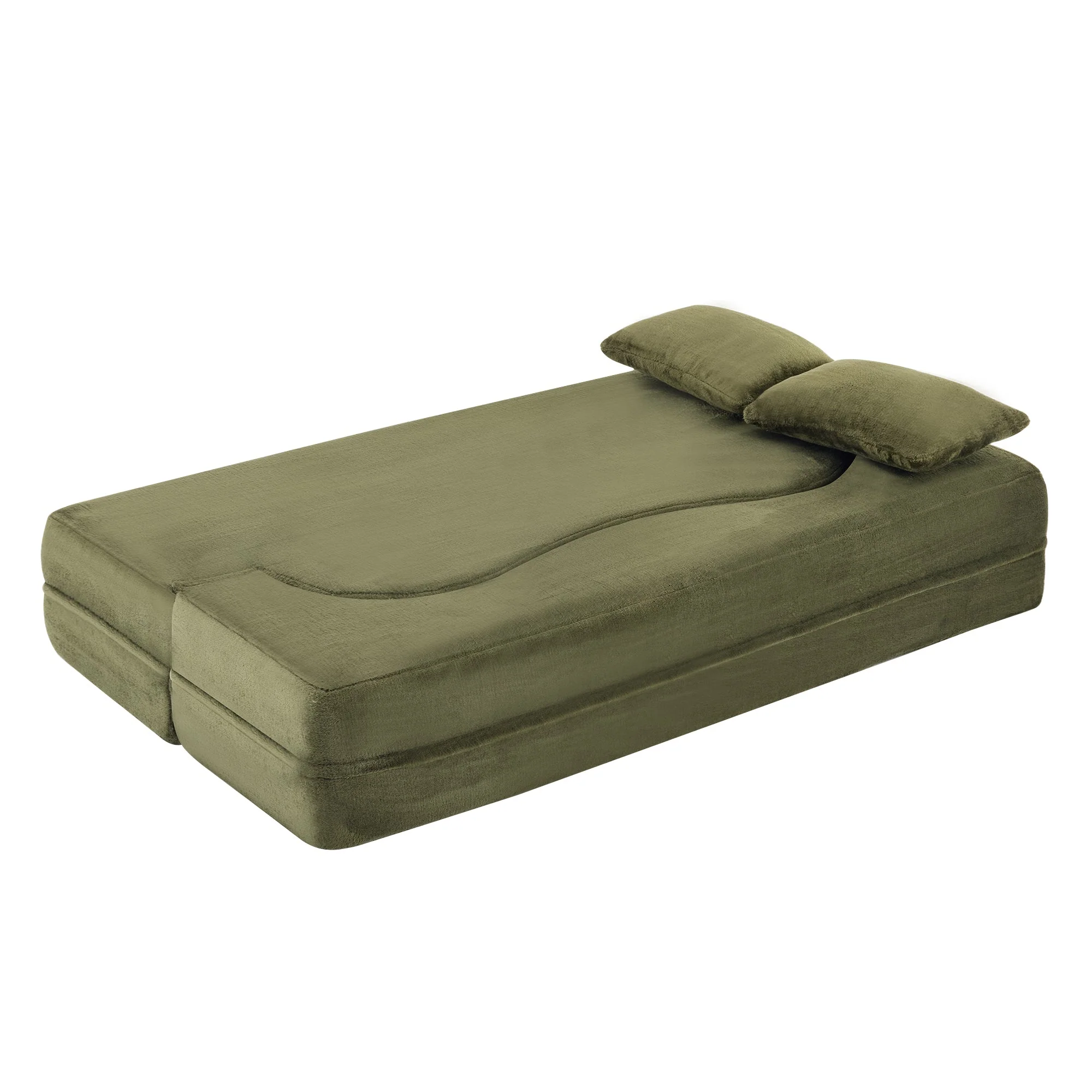 71-Inch Folding Sofa Bed in Green Plush Faux Fur - Image 32
