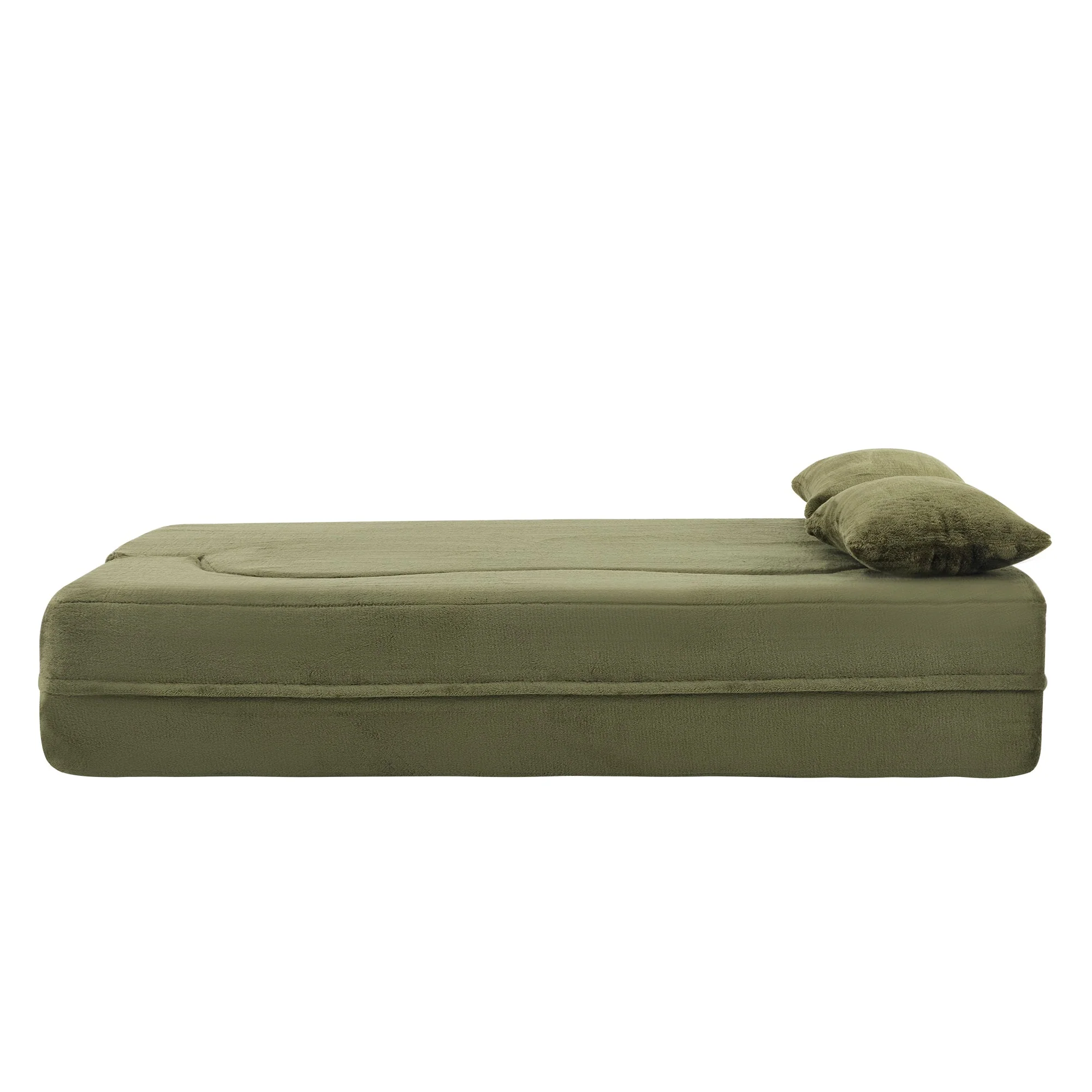71-Inch Folding Sofa Bed in Green Plush Faux Fur - Image 33