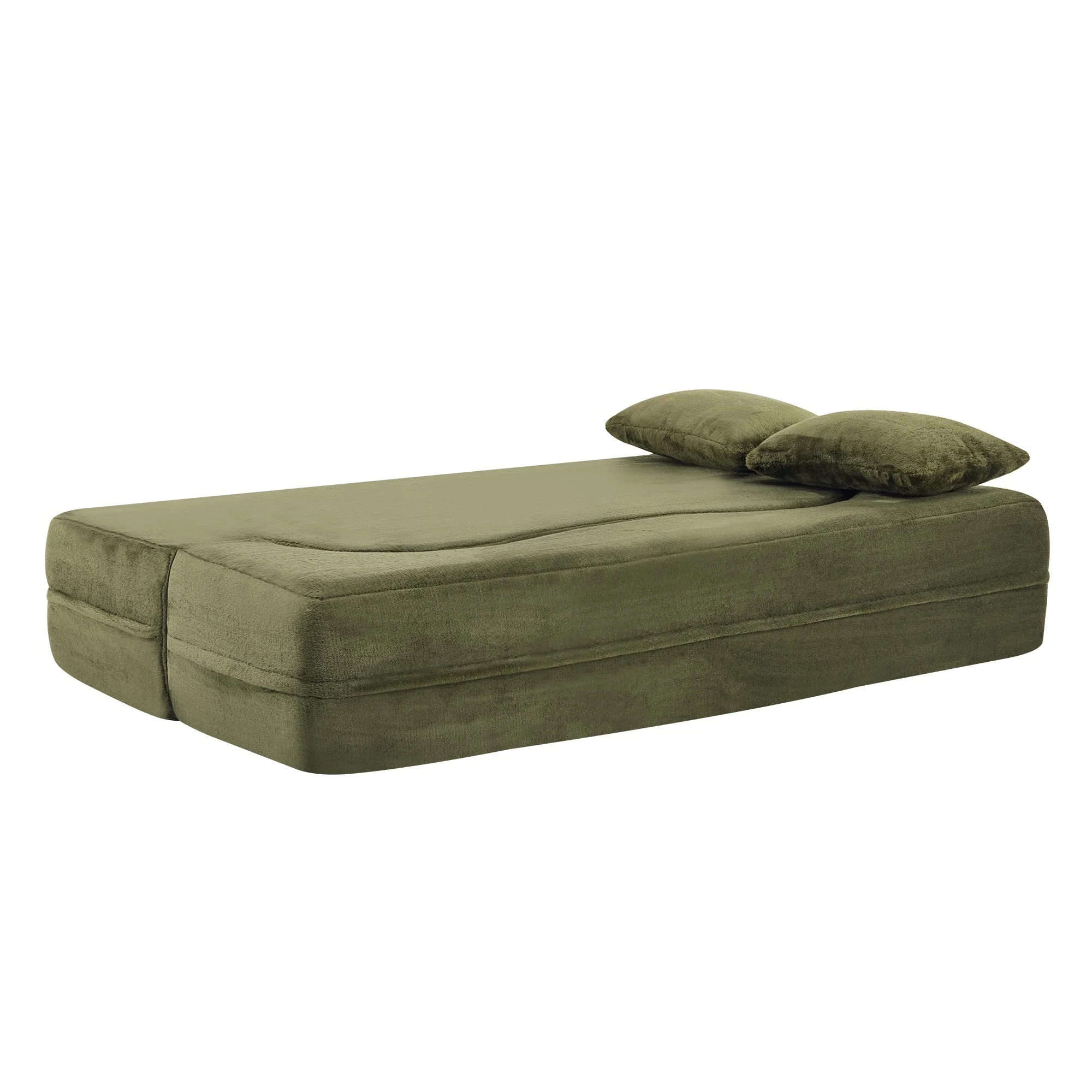 71-Inch Folding Sofa Bed in Green Plush Faux Fur - Image 34