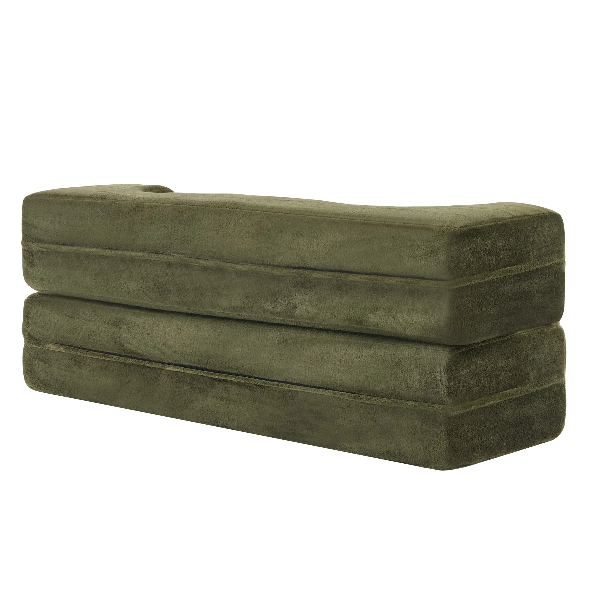 71-Inch Folding Sofa Bed in Green Plush Faux Fur - Image 36
