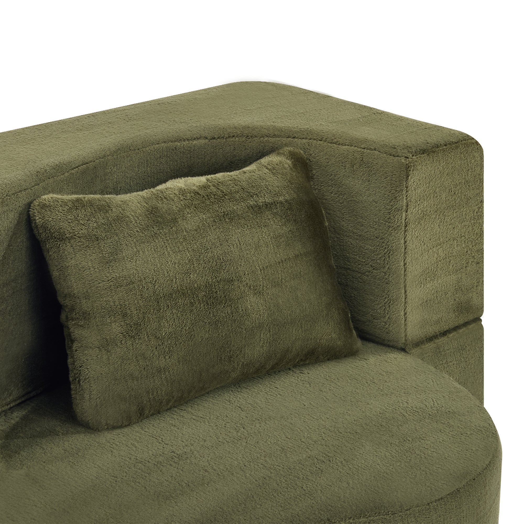 71-Inch Folding Sofa Bed in Green Plush Faux Fur - Image 37