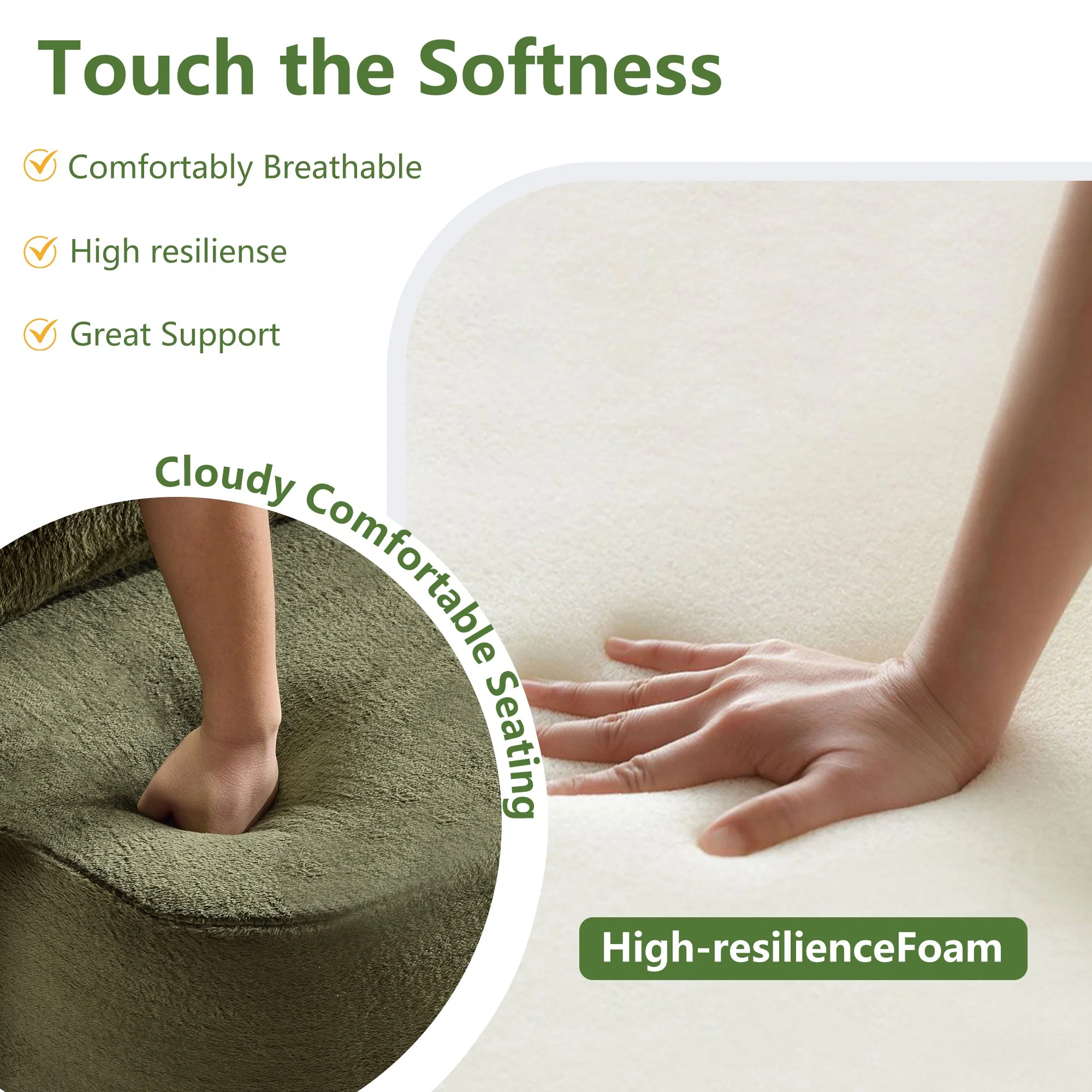 71-Inch Folding Sofa Bed in Green Plush Faux Fur - Image 6