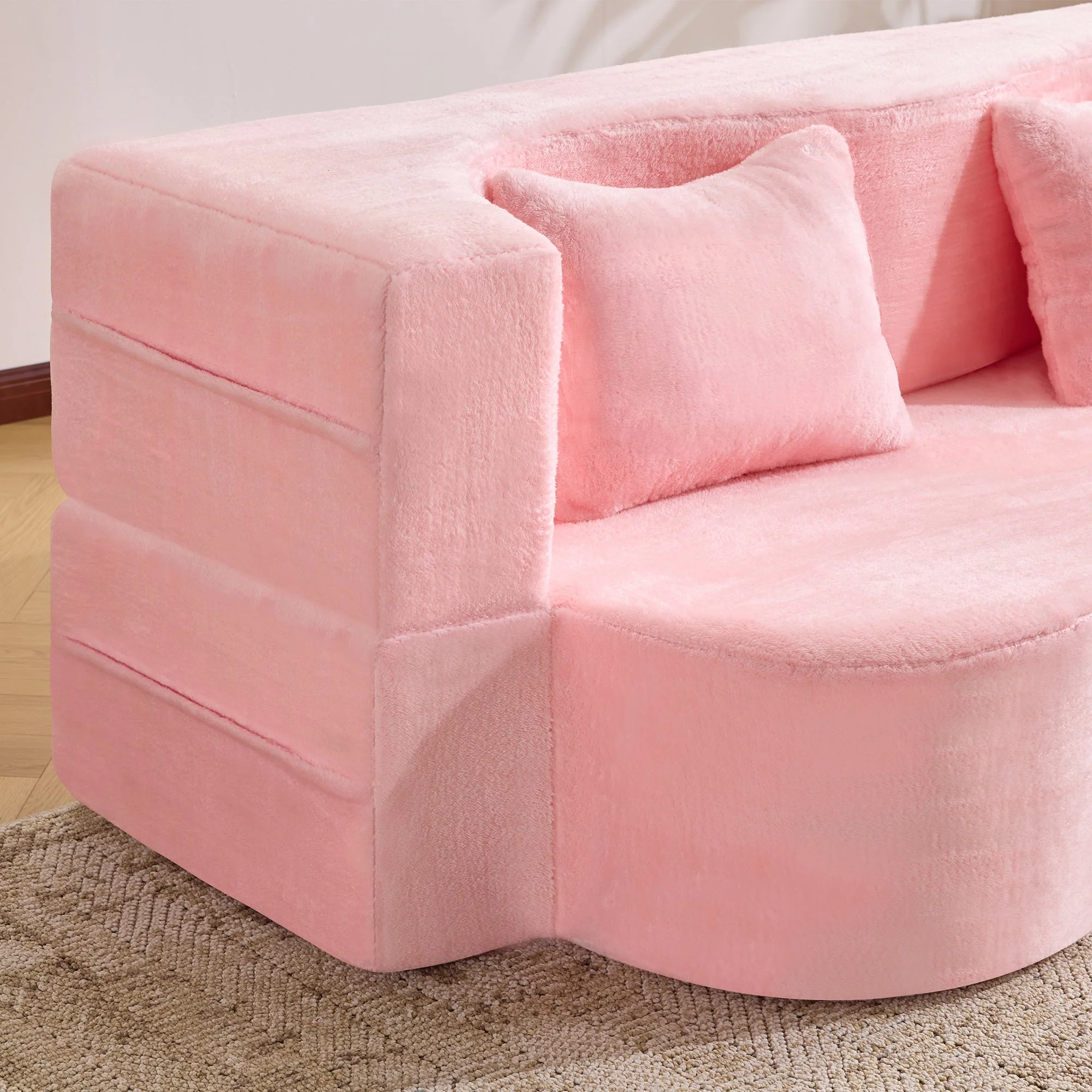 71-Inch Folding Sofa Bed in Pink Chenille with High-Density Foam - Image 11