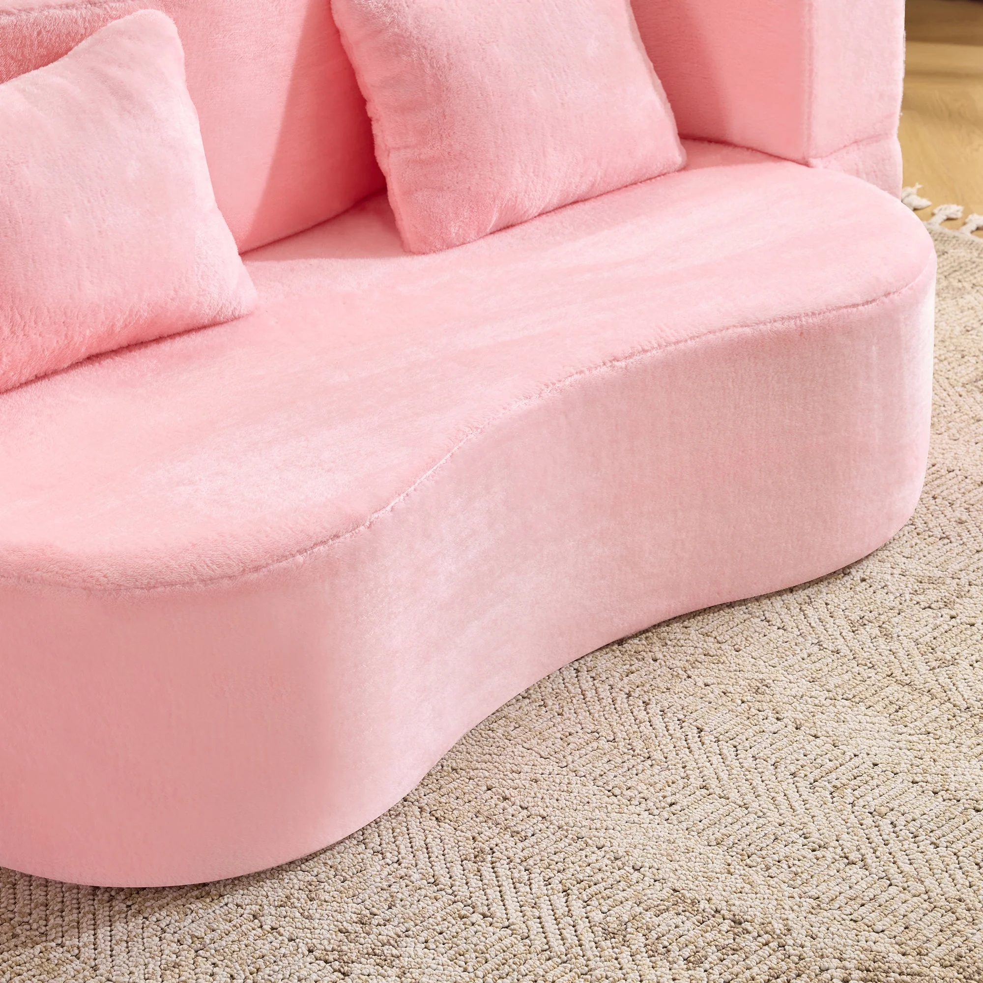71-Inch Folding Sofa Bed in Pink Chenille with High-Density Foam - Image 14