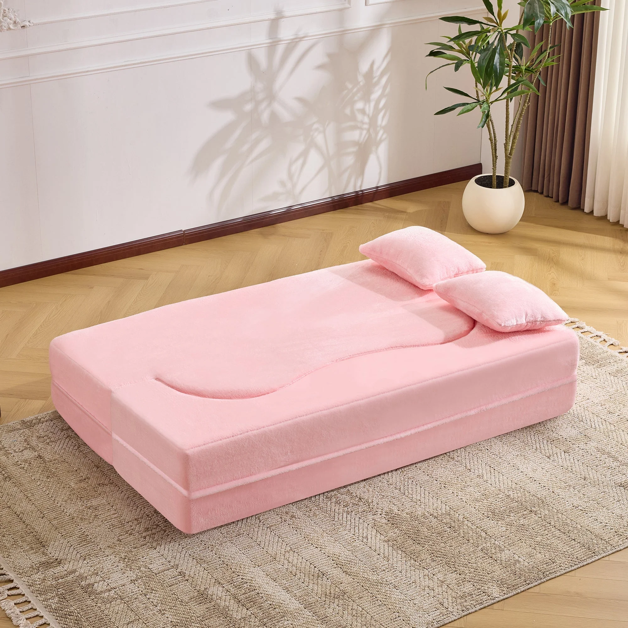 71-Inch Folding Sofa Bed in Pink Chenille with High-Density Foam - Image 18