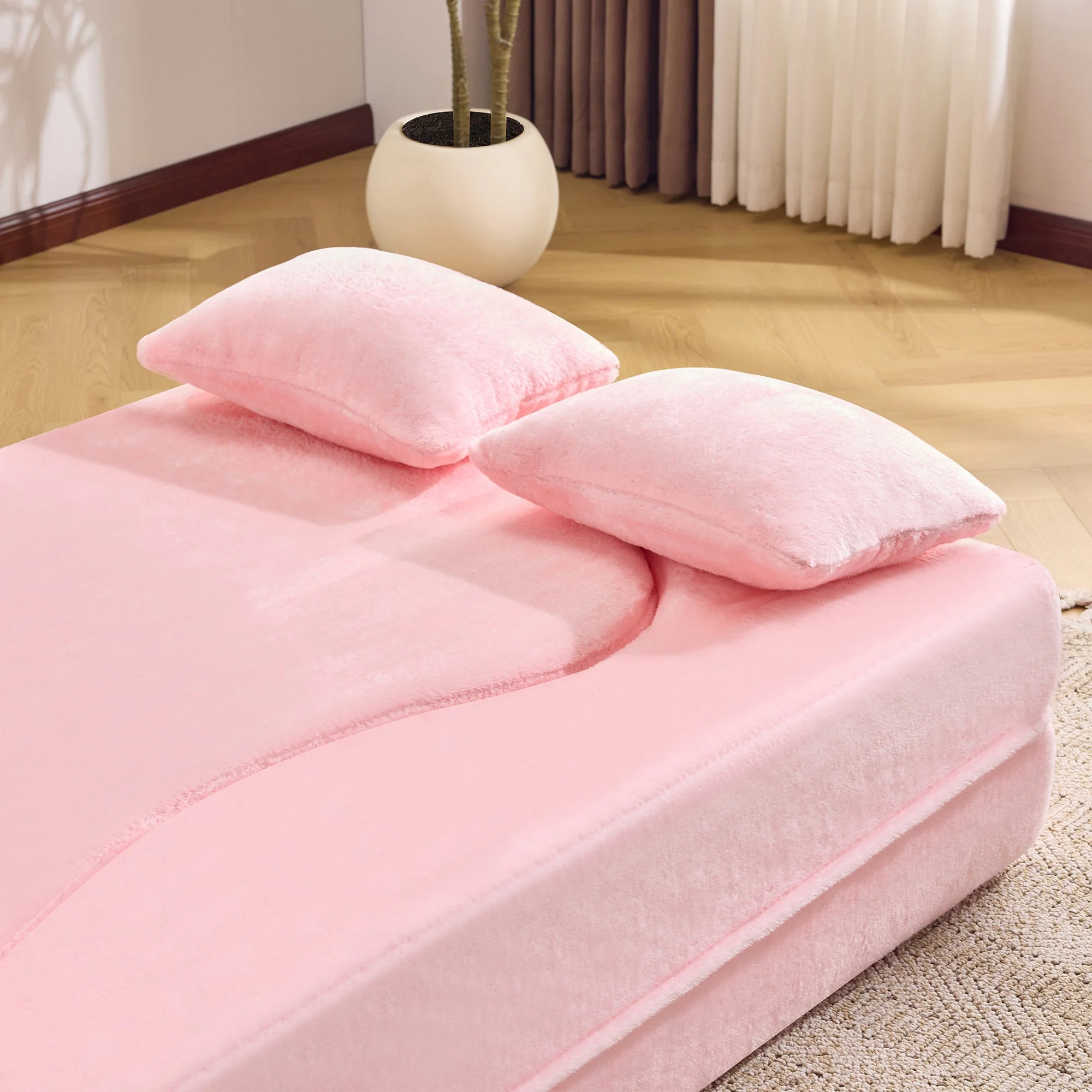 71-Inch Folding Sofa Bed in Pink Chenille with High-Density Foam - Image 19