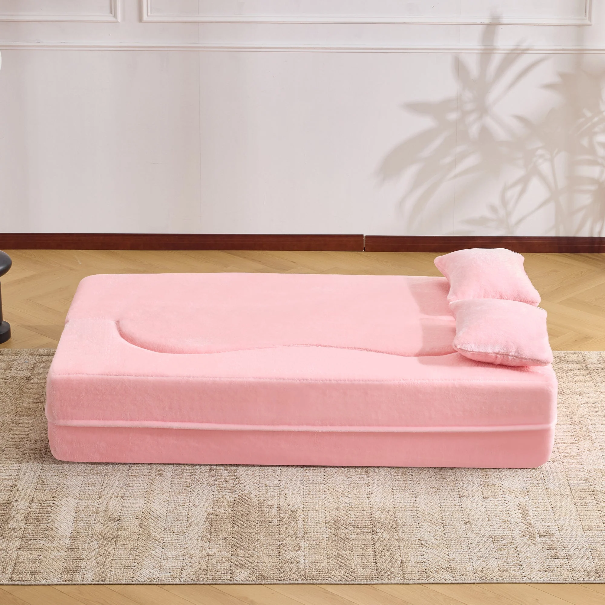 71-Inch Folding Sofa Bed in Pink Chenille with High-Density Foam - Image 22