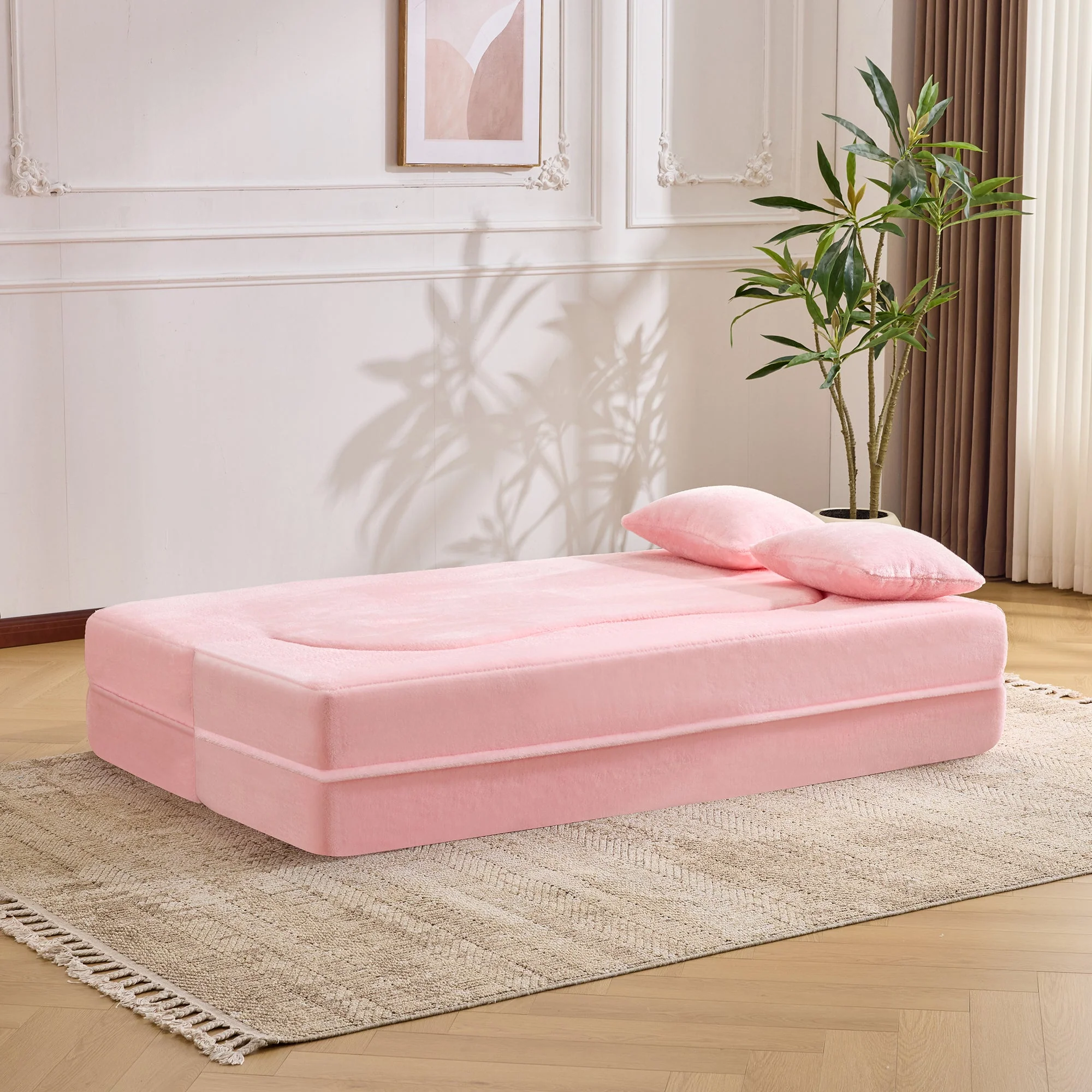 71-Inch Folding Sofa Bed in Pink Chenille with High-Density Foam - Image 23