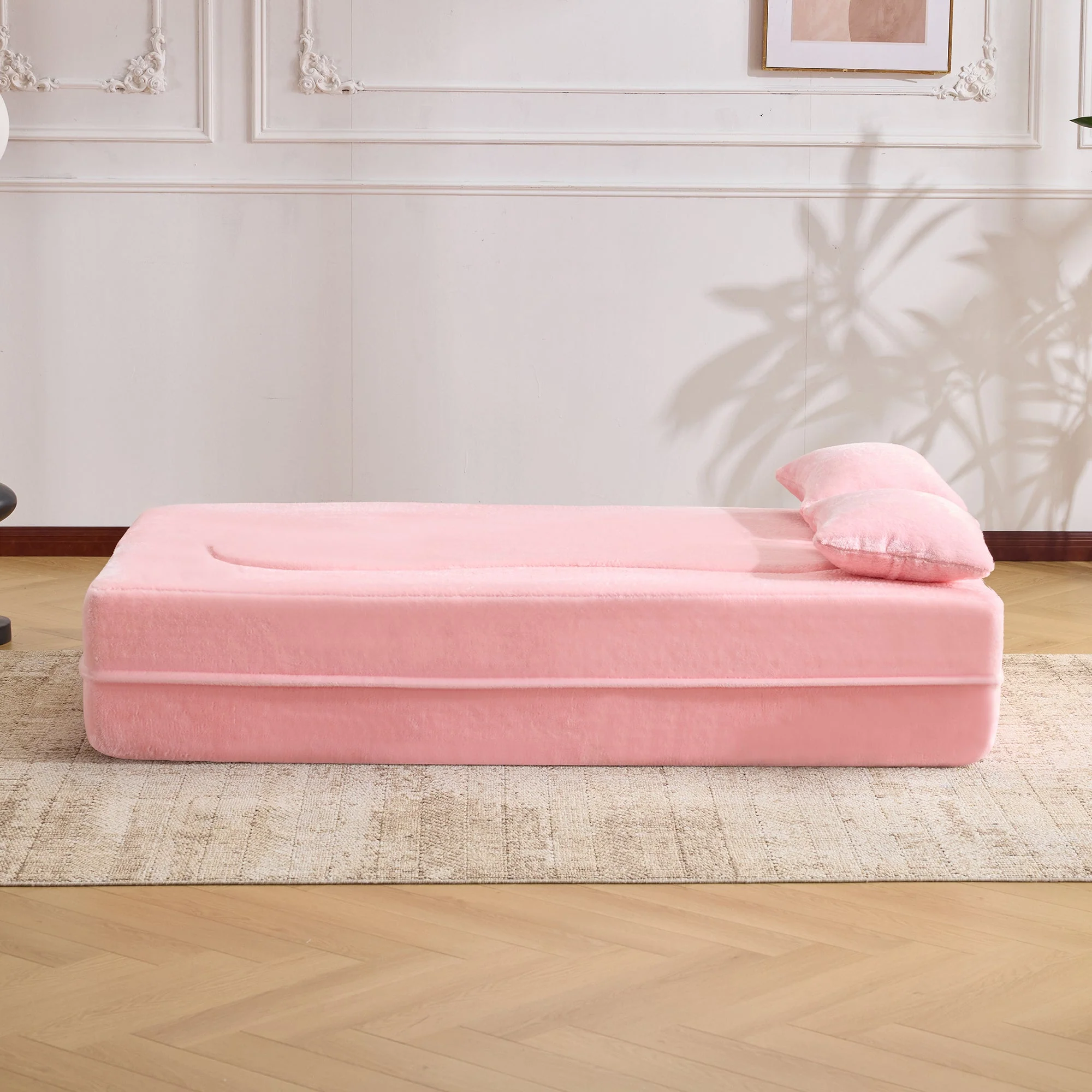 71-Inch Folding Sofa Bed in Pink Chenille with High-Density Foam - Image 24