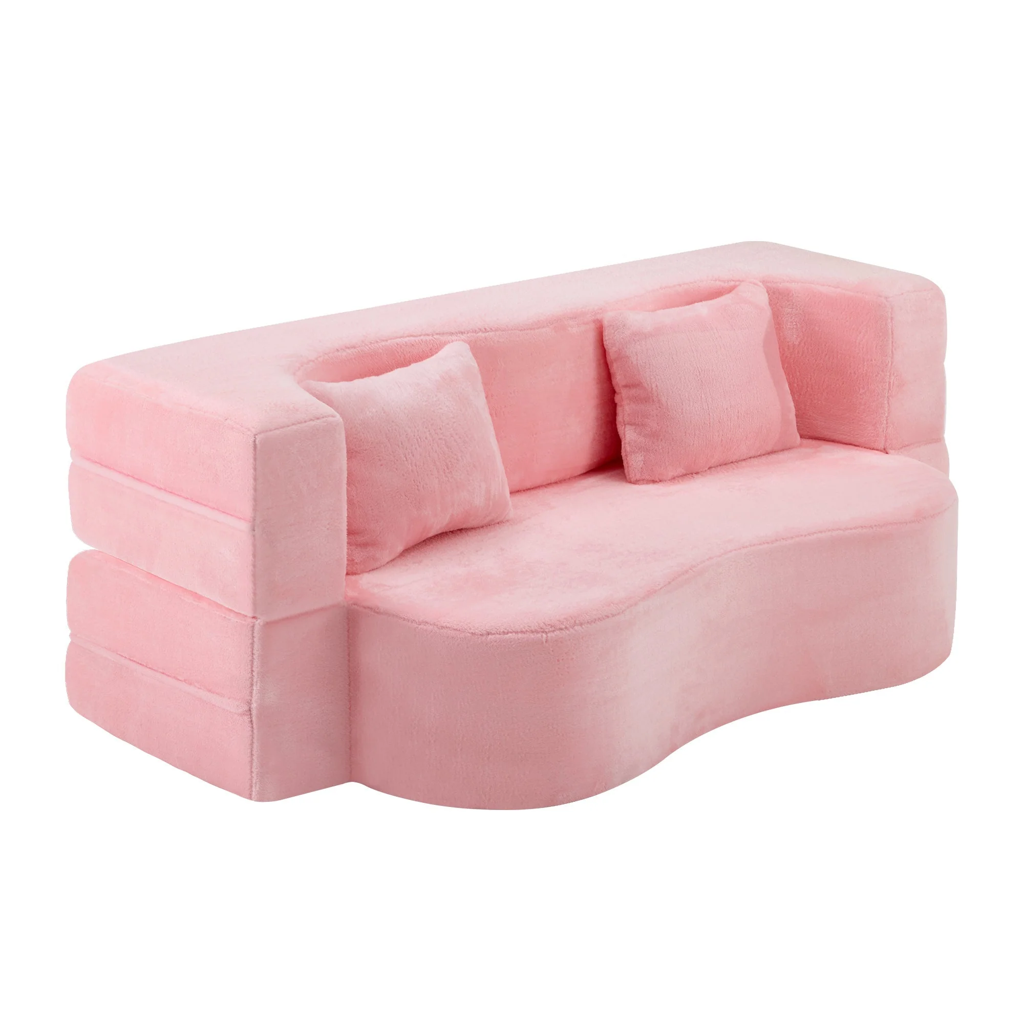 71-Inch Folding Sofa Bed in Pink Chenille with High-Density Foam - Image 29